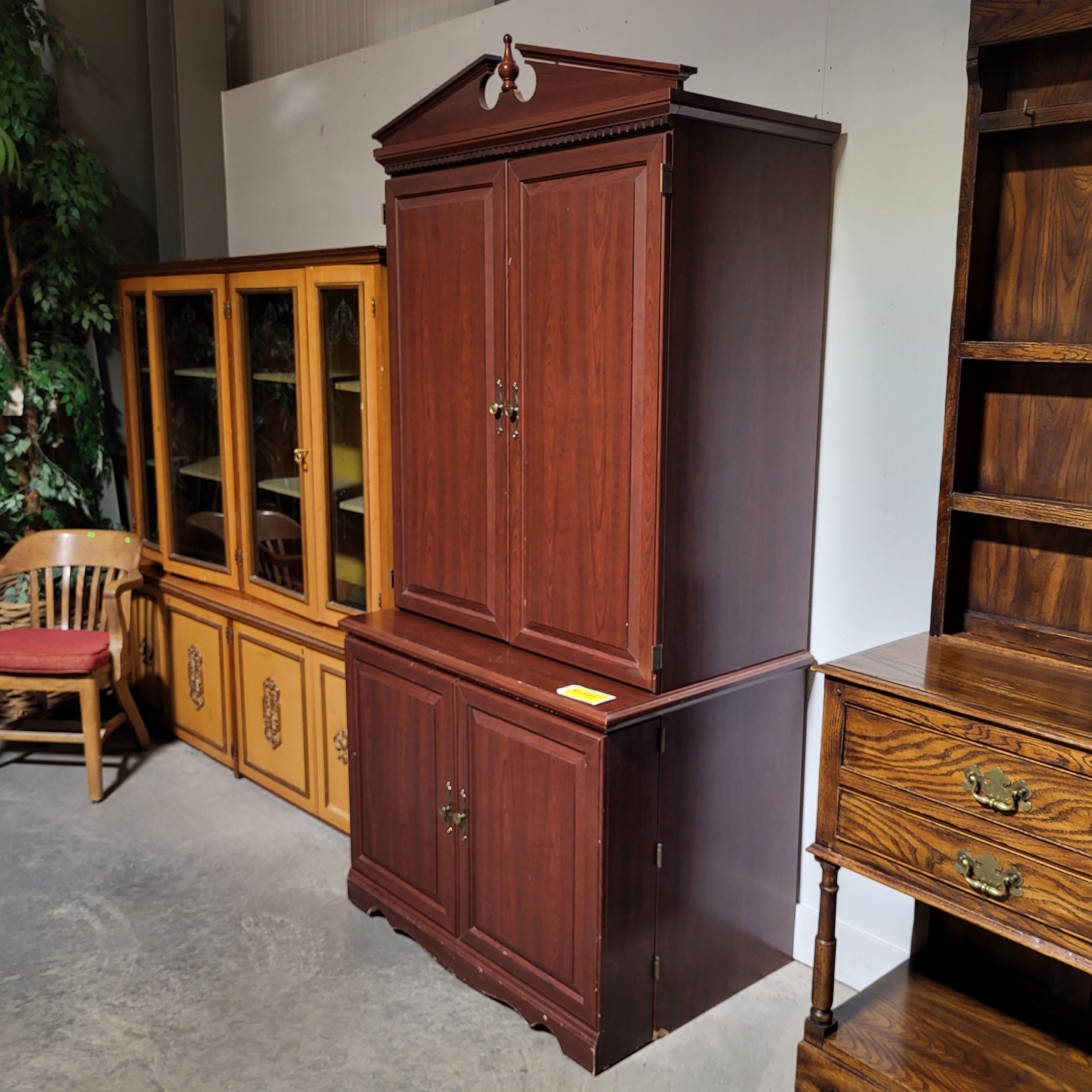 Reddish Brown Wood Finish 2 Door Armoire Style Pullout Desk 41"x 27"x 82"