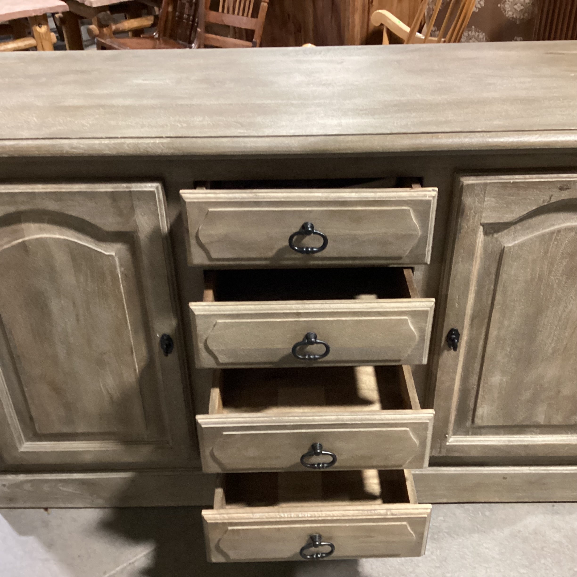 Pottery Barn Linden Grey Washed Mango Wood 2 Door 4 Drawer Buffet Sideboard 60"x 20"x 36"