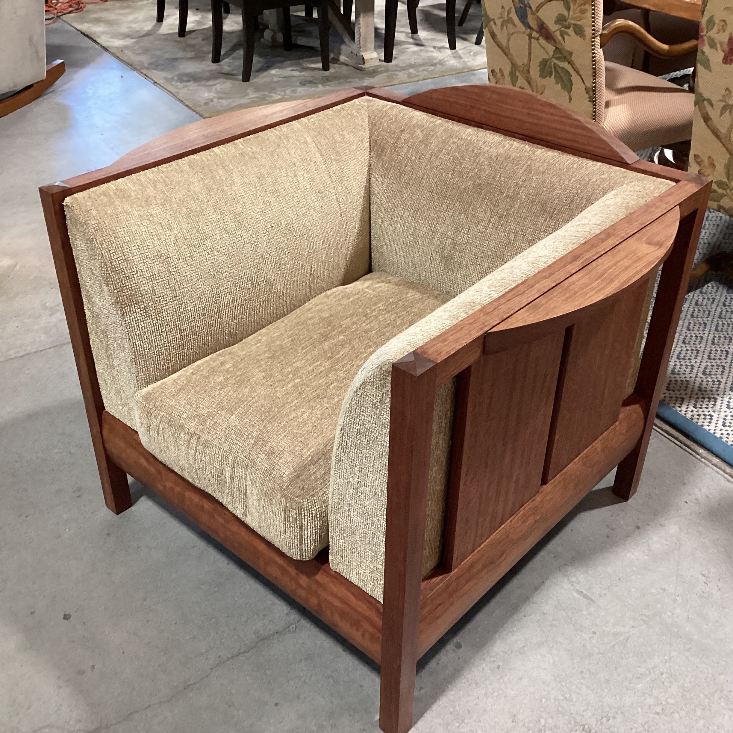 Arts & Crafts Mission Style Stickley Like Solid Cherry Woven Down Mix with Ottoman Chair 39.5"x 34"x 33"