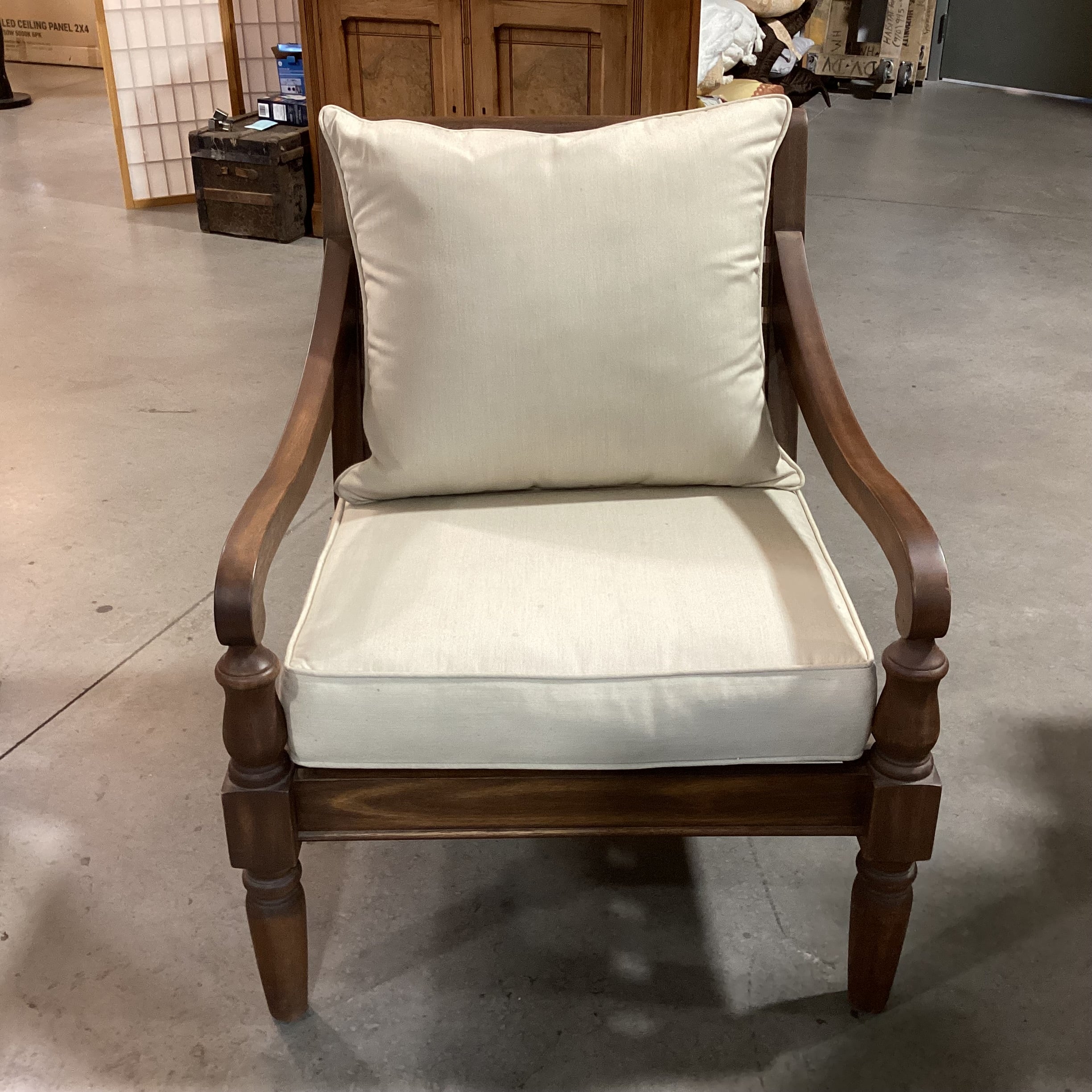 Outdoor Wood with Beige Cushions Patio Chair 28"x 30"x 34"