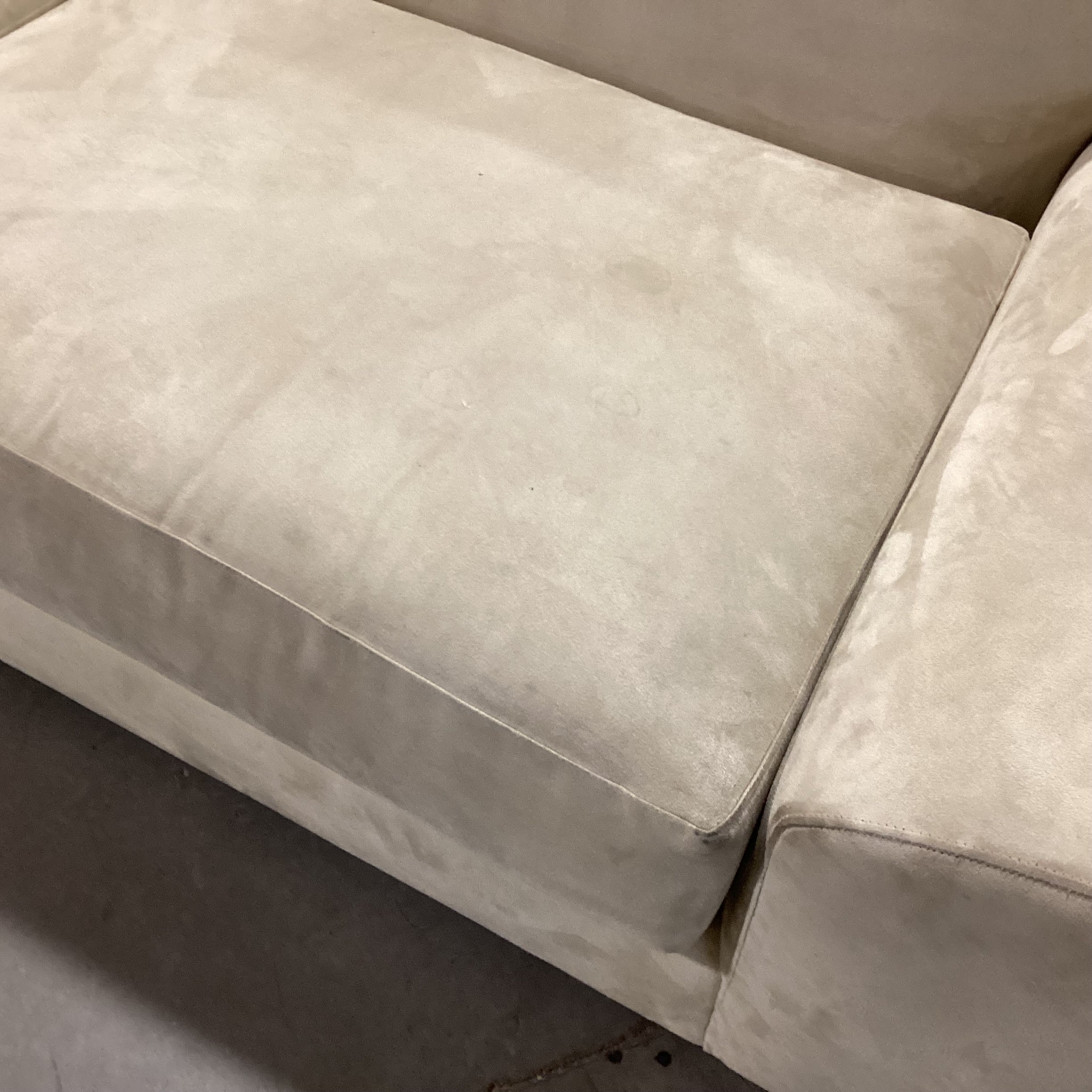 Custom Beige Ultra Suede Low Profile Modern Sofa 87"x 37"x 29.5"