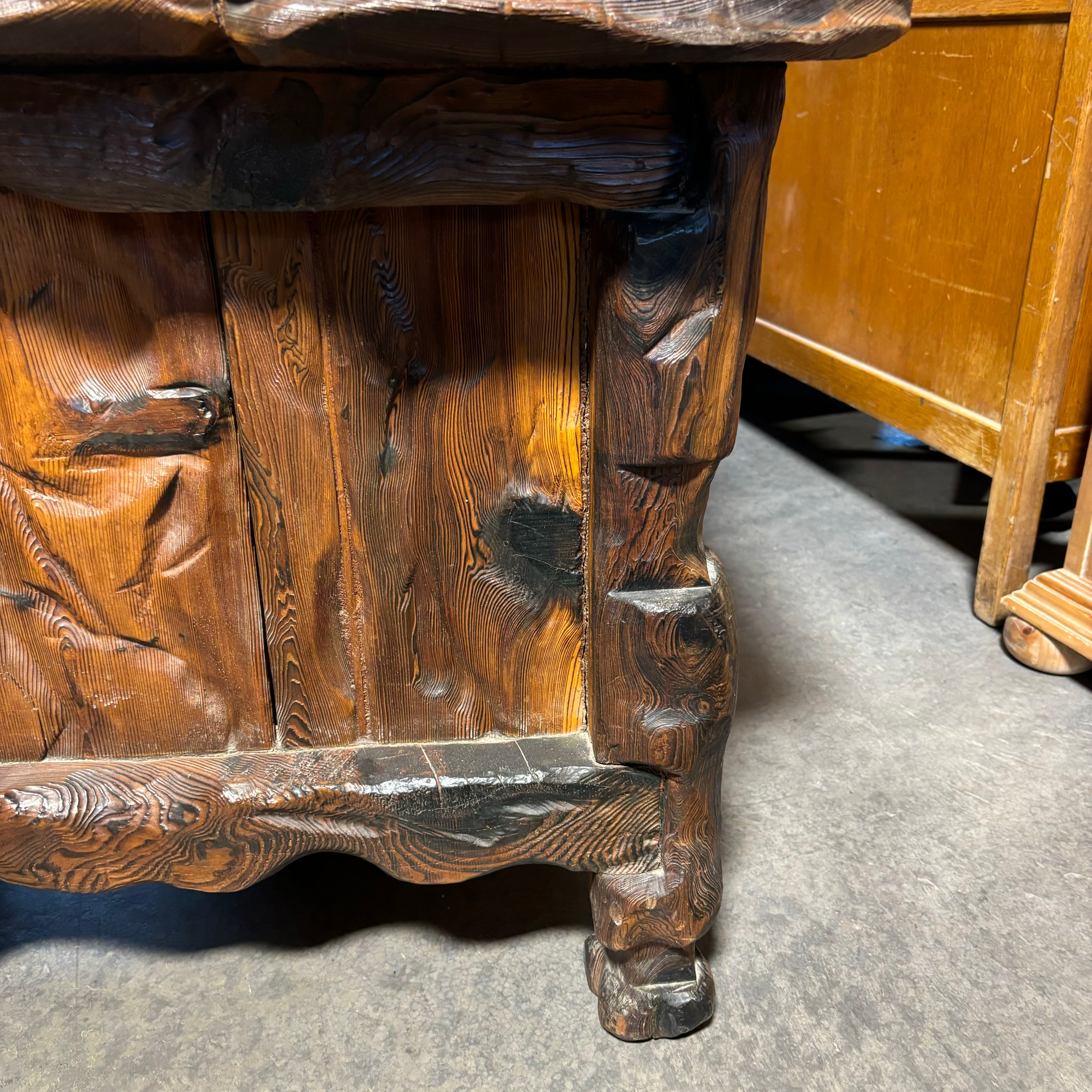 Natural Log Style with Carved Detail 5 Drawer Desk 78"x 35"x 27"
