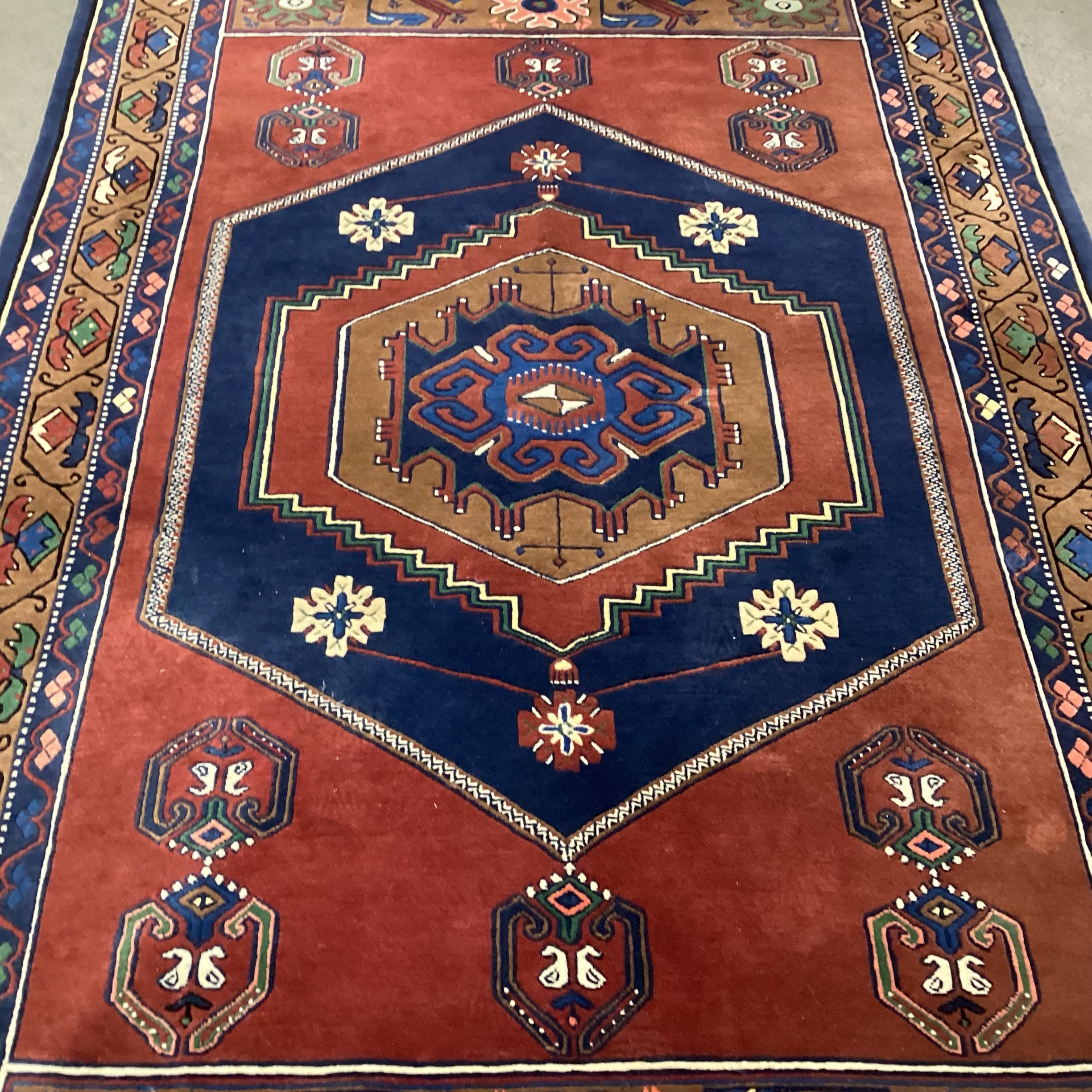 Red Blue Golden Brown Hand Woven Wool Rug 6'2"x 10'6"