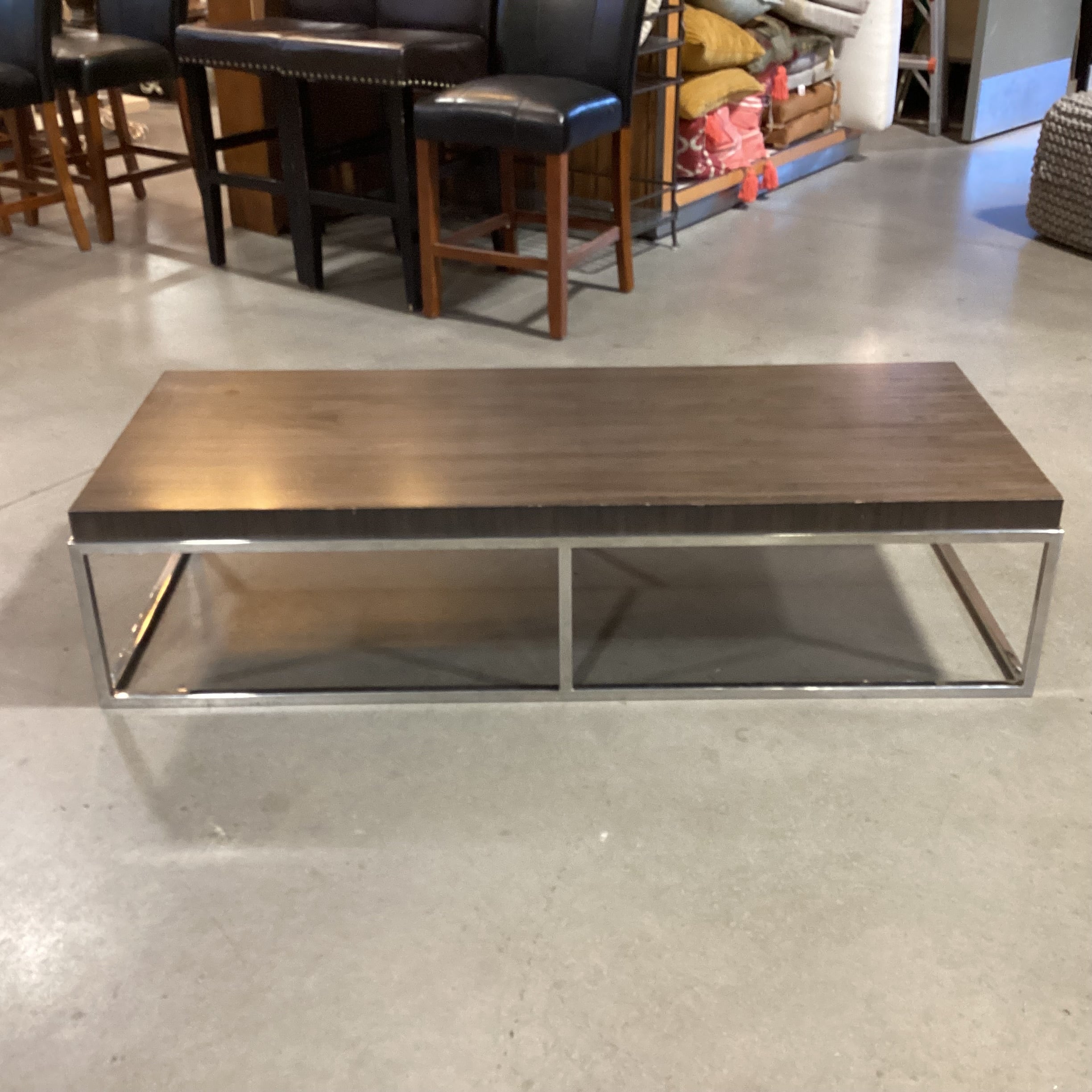 Modern Chrome & Wood Style Veneer Coffee Table 60"x 24"x 14.5"