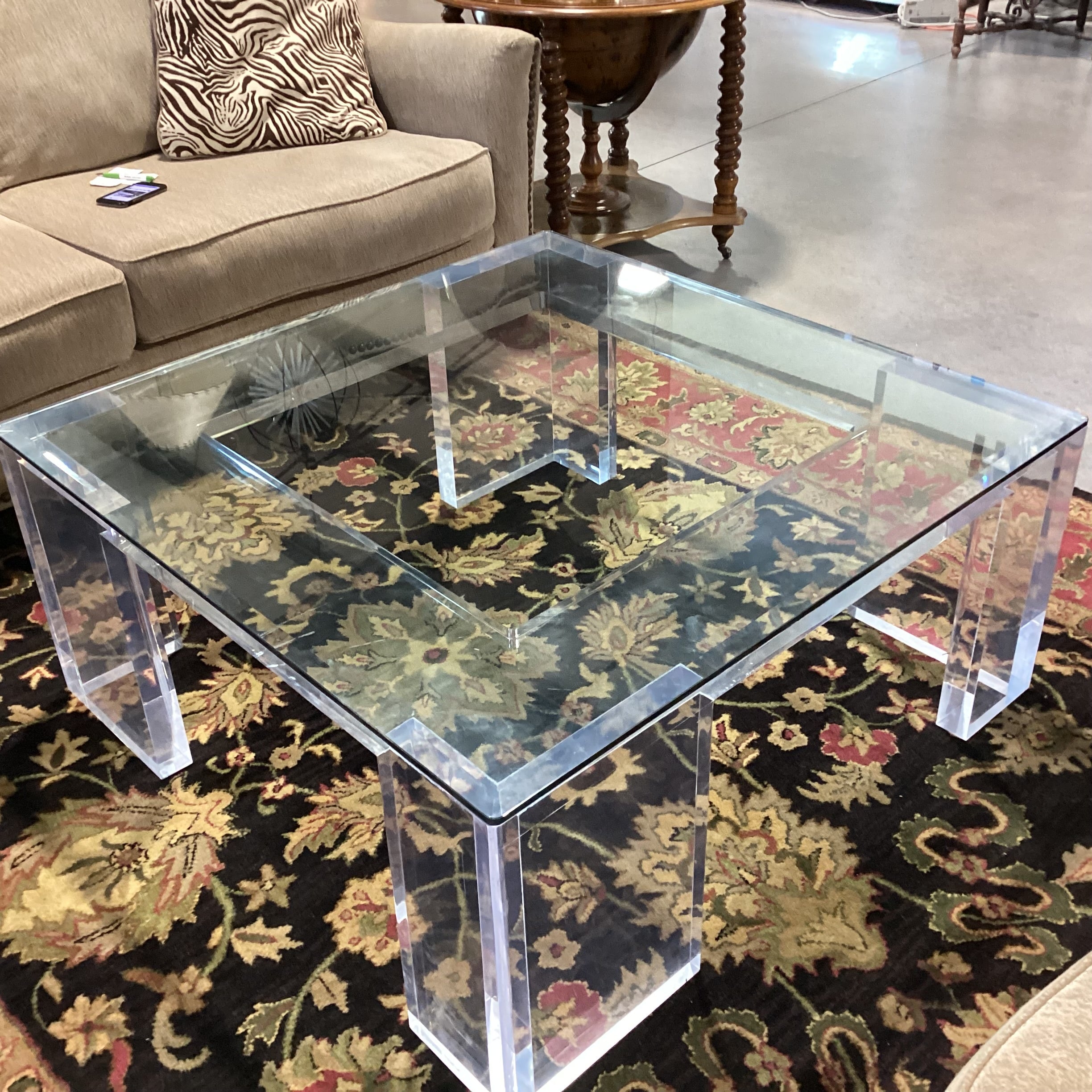 Modern Lucite & Glass Coffee Table 42"x 42"x 19"