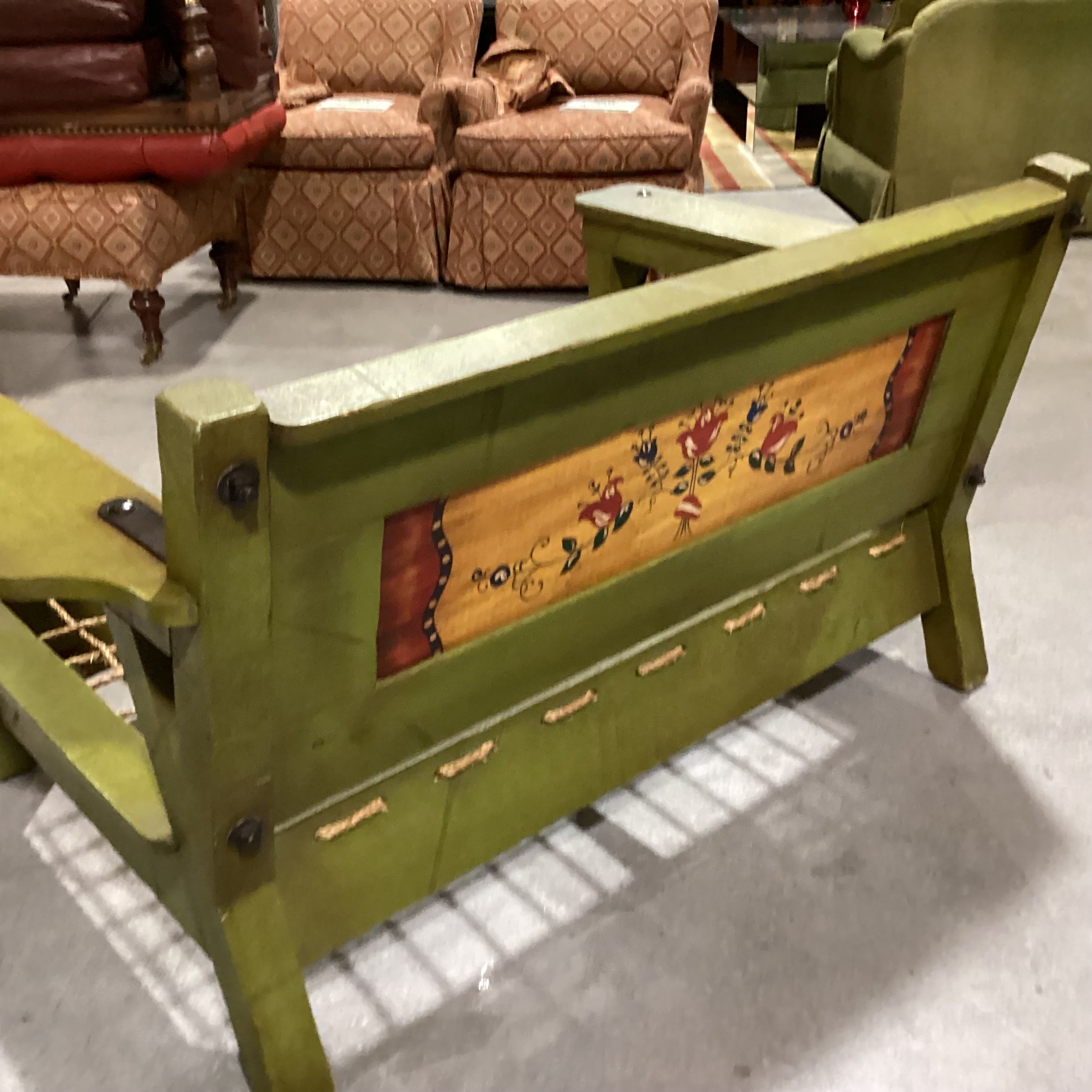 Art in Fine Forms Custom Spanish Green Alder Iron &Rope with Leather Cushions Sofa 57"x 36"x 31"