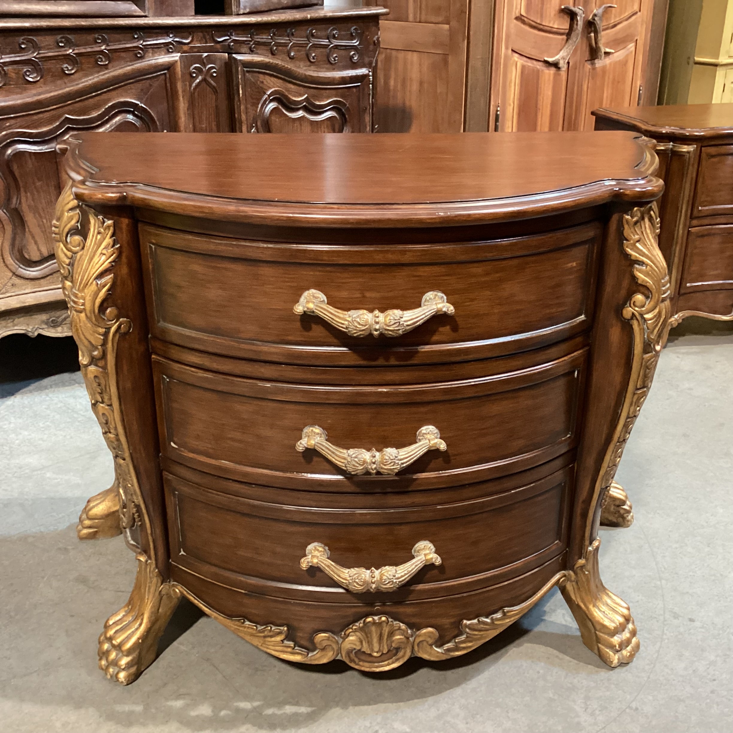 Ornate Carved Wood with Claw Feet & Gold Accent 3 Drawer Chest 48"x 25"x 34"