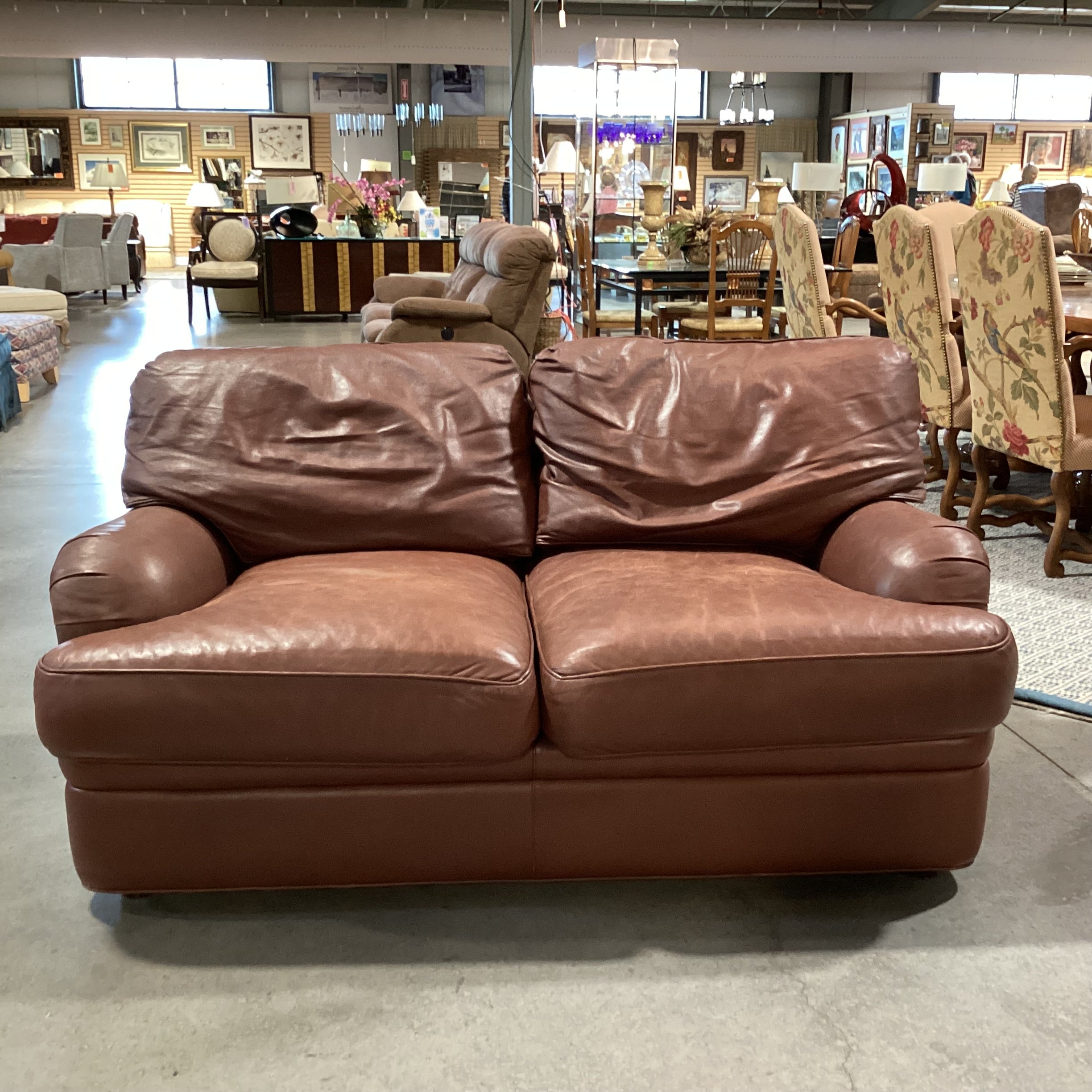 Hancock & Moore Brown Leather Down Mix Loveseat Sofa 66"x 39"x 35"