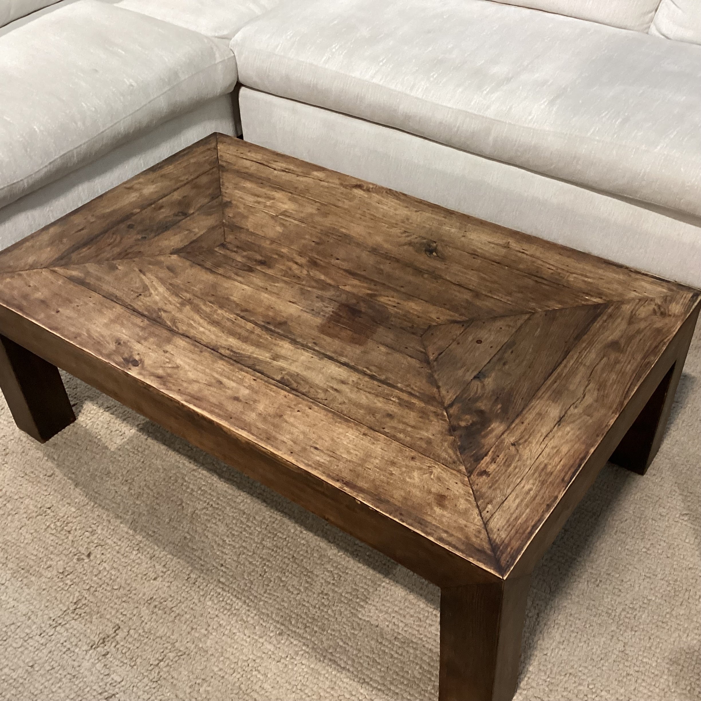 Dark Rustic Finish Solid Wood Plank Detail Coffee Table 52"x 32"x 18"