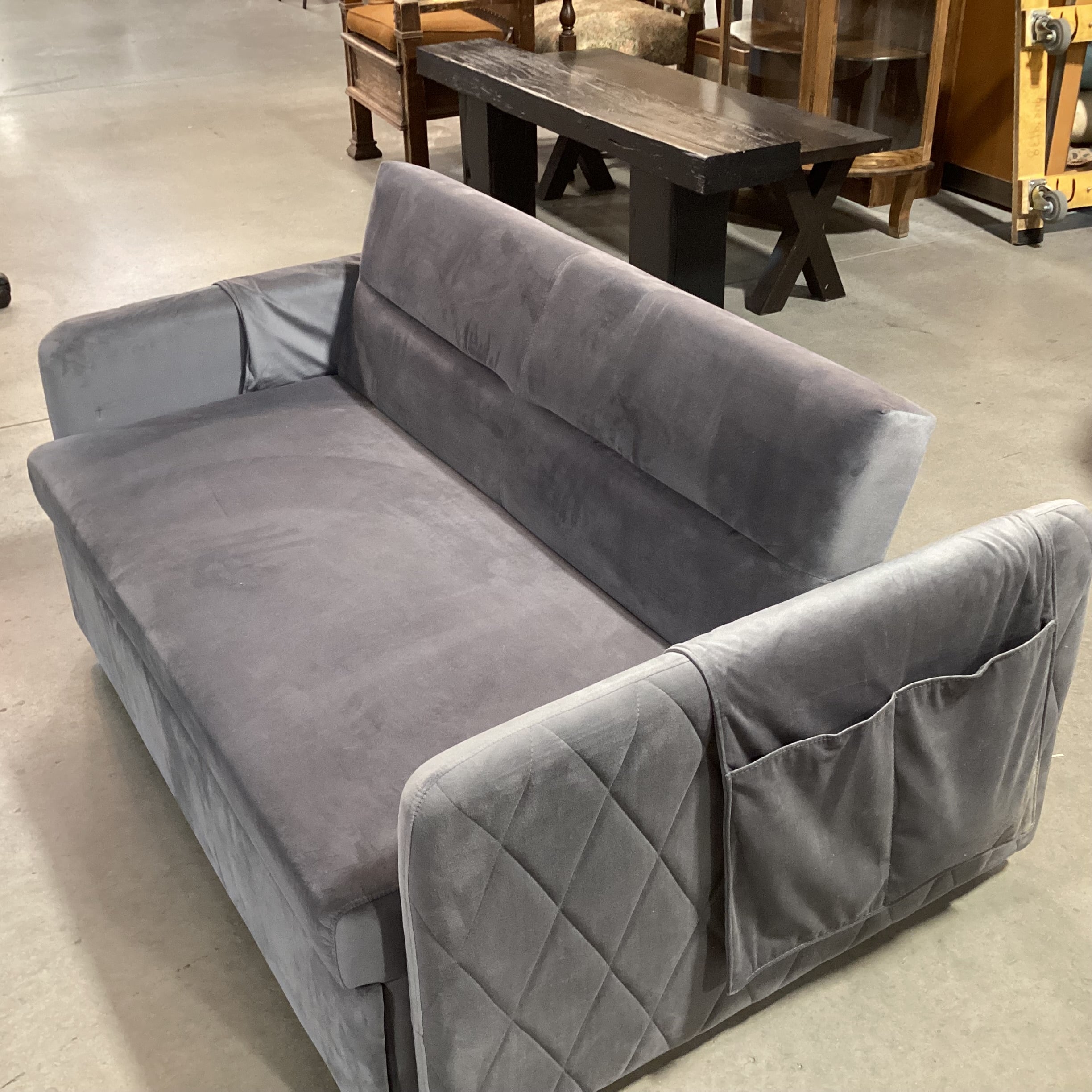 Grey Plush with Pullout Popup Trundle Futon Loveseat Sofa 54"x 39" to 71"x 30"