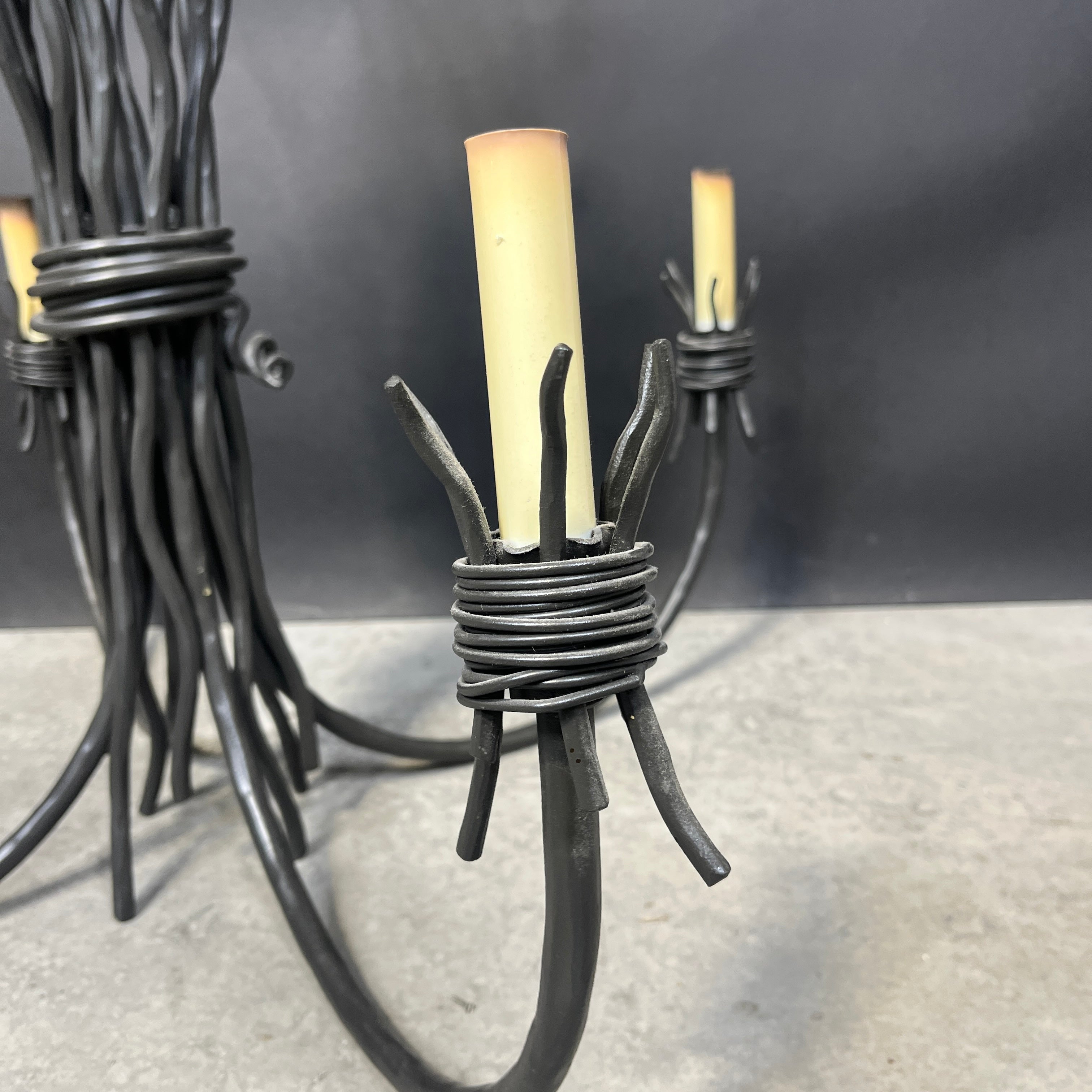 The Riverbend 4-Light Hand Rubbed Pewter Finish Solid Iron Candelabra Chandelier 30” Diameter x 29”