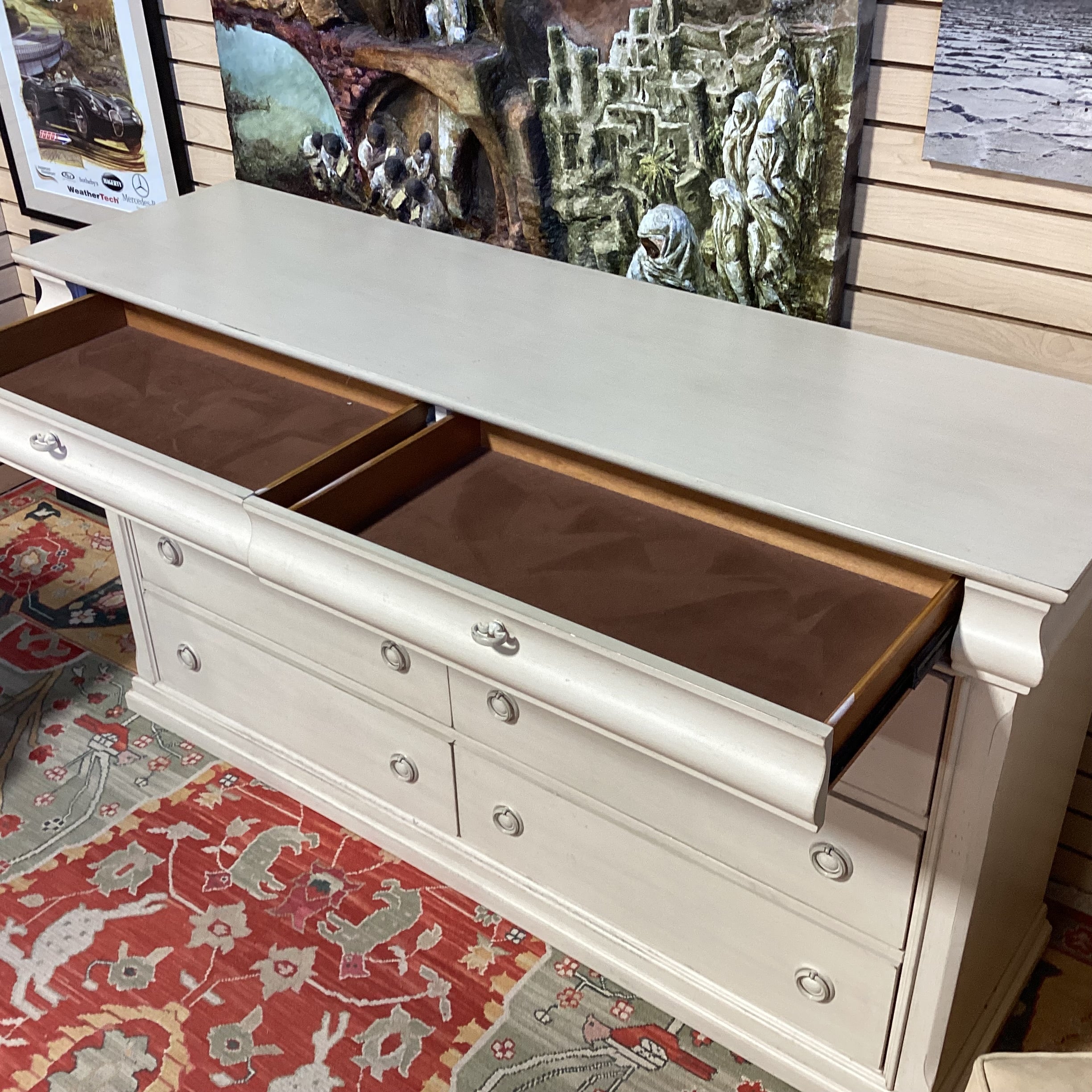 Liberty Furniture Antiqued Cream Wood 8 Drawer Dresser 64"x 18"x 36"
