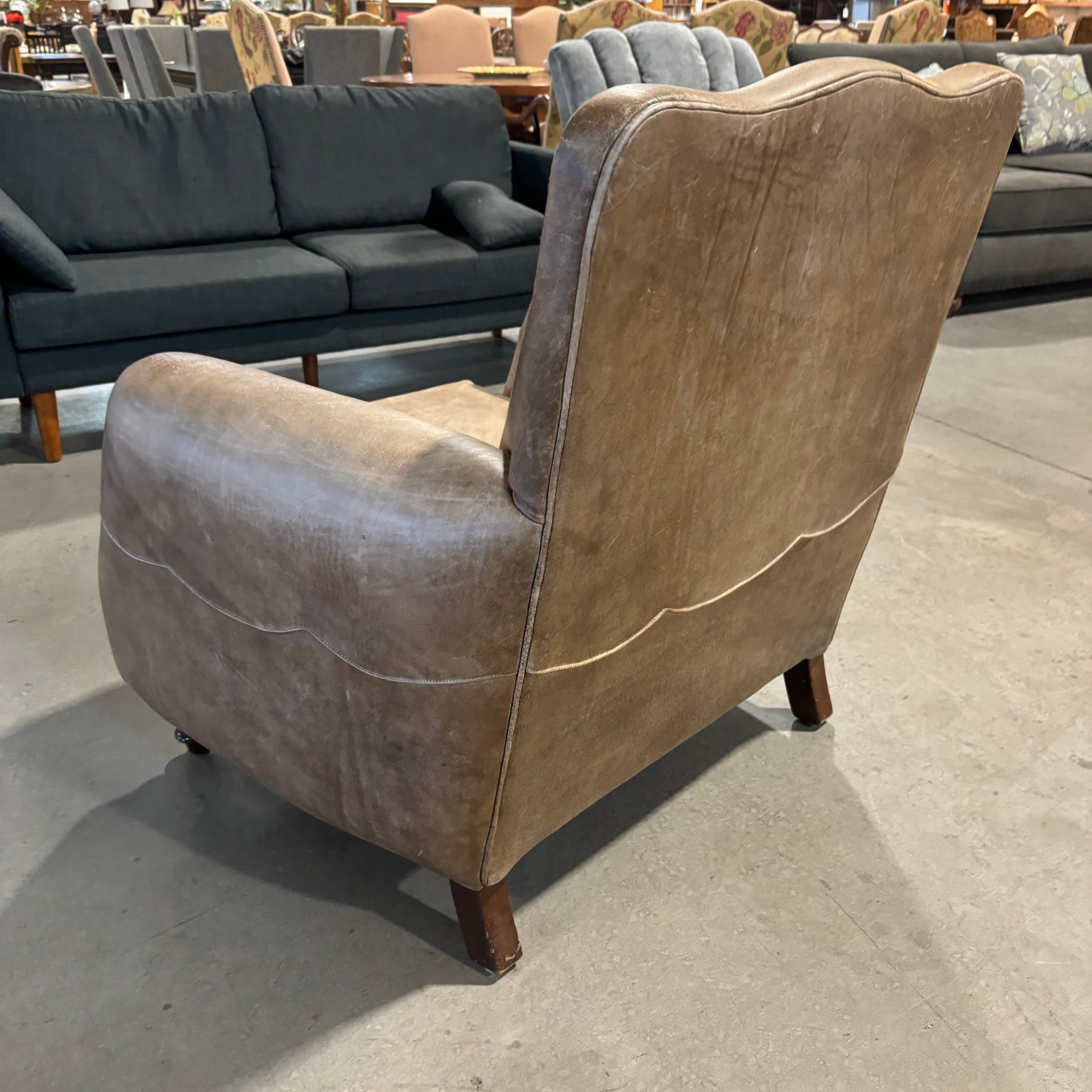 Expressions Furniture Leather Nailhead with Wood Feet Lounge Chair 38"x 36"x 40"