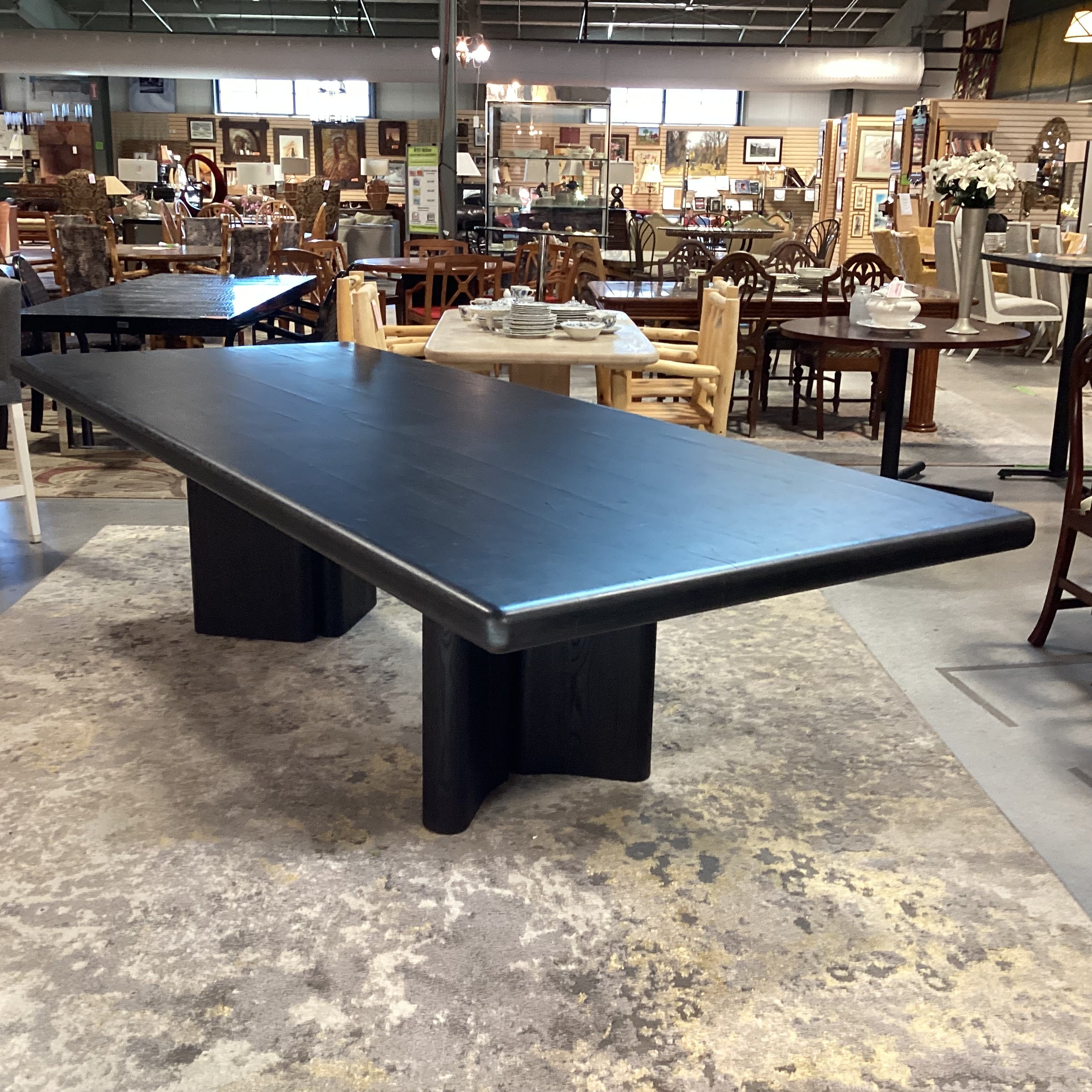 Four Hands Thomas Bina & Brazilian Designer Ronald Sasson Reclaimed French Oak Deep Espresso Finish Dining Table 118"x 47"x 30"