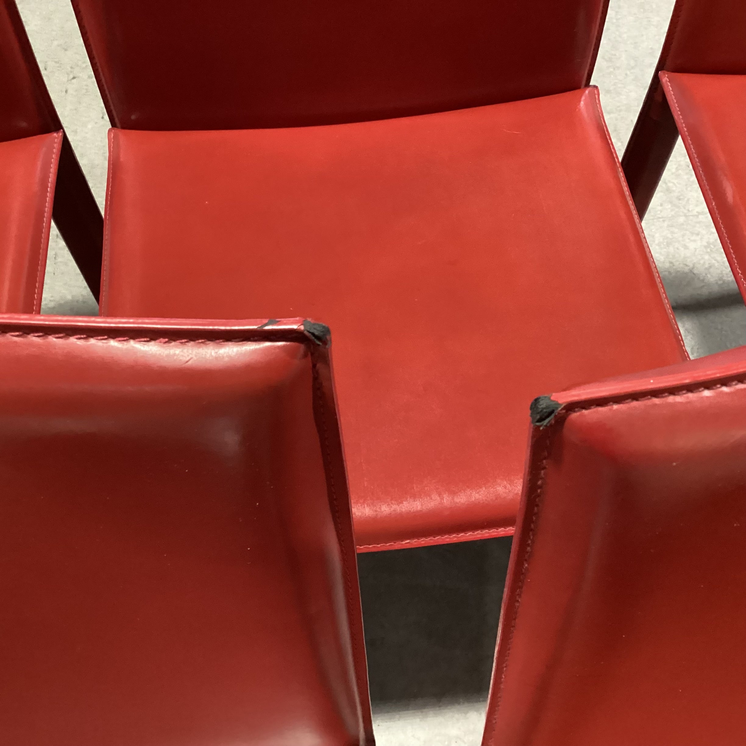 SET of 5 Maria Yee Red Leather Dining Chairs 18.5"x 18.5"x 33.5"