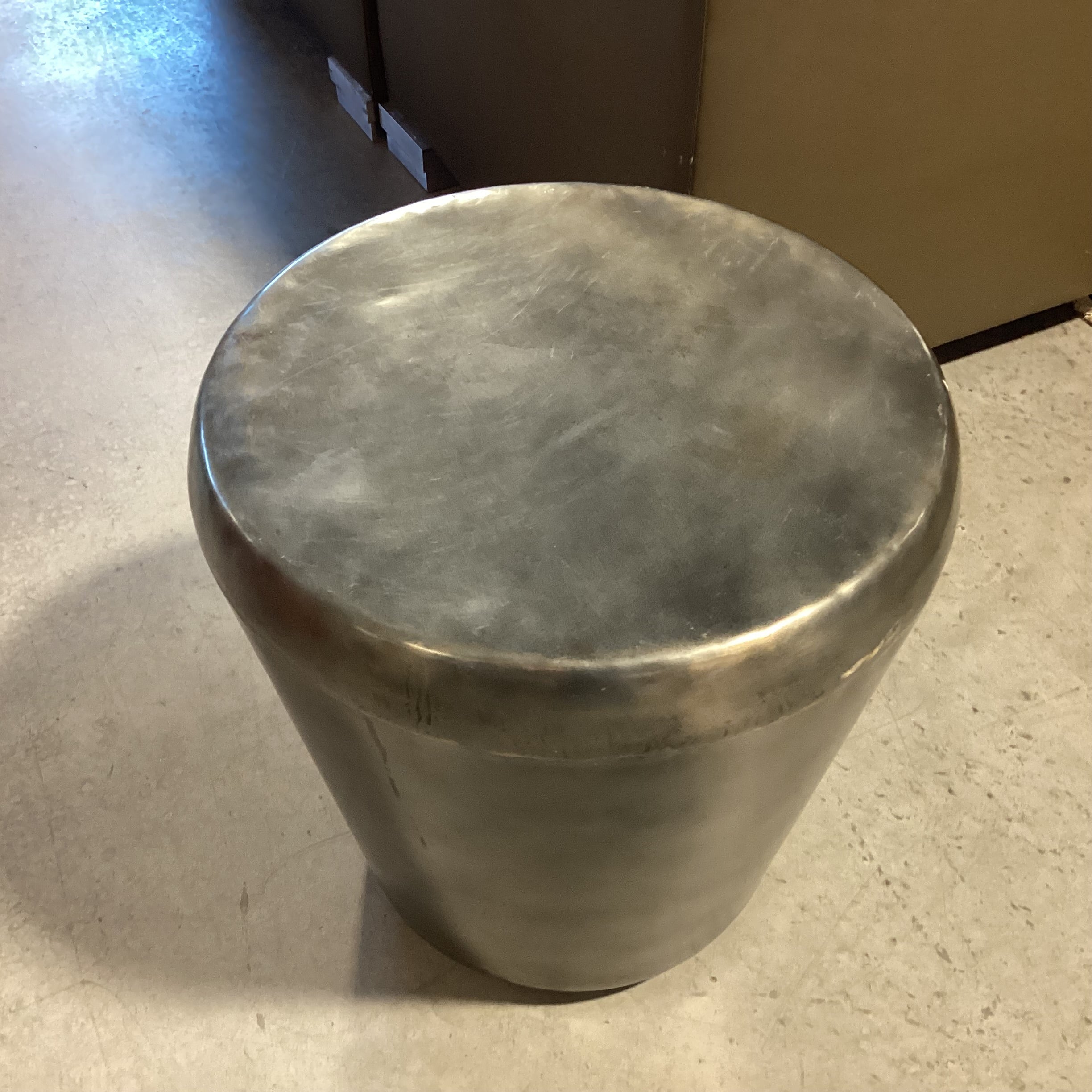 Pewter Finish with Gold Weld Like Detail Steel Drum Accent Table 21" Diameter x 22"