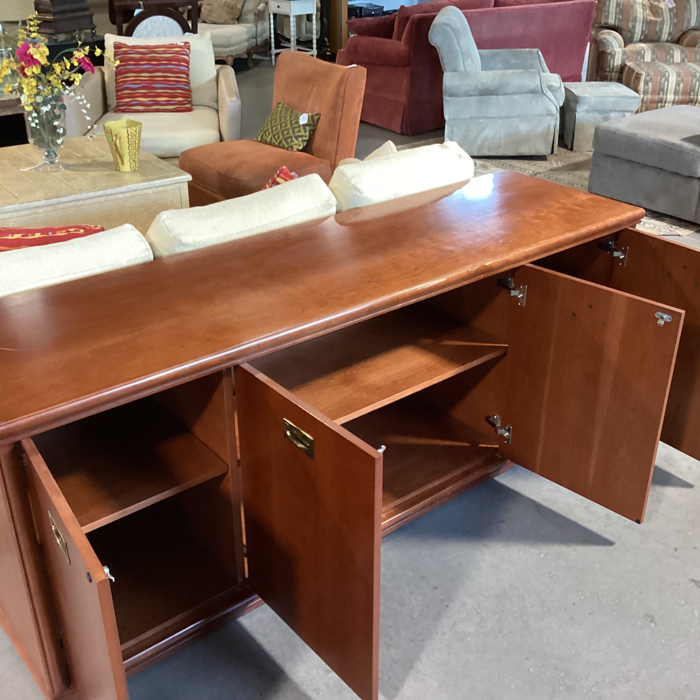 Cherry Finish Veneer & Wood 4 Door with Shelves Office Living Credenza 78.5"x 22"x 30.5"