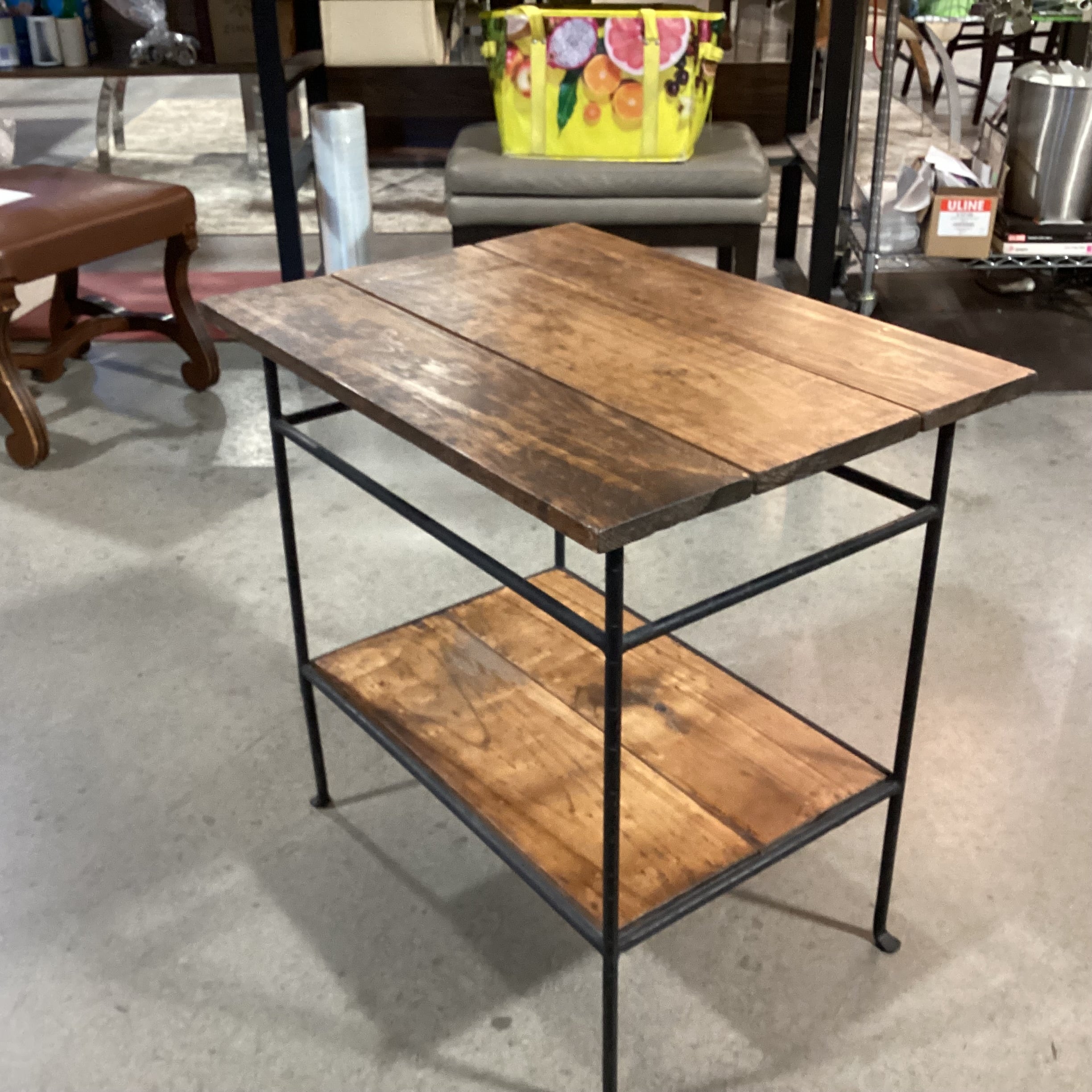 Finished Plank Wood & Iron Accent Table 24"x 18"x 24"