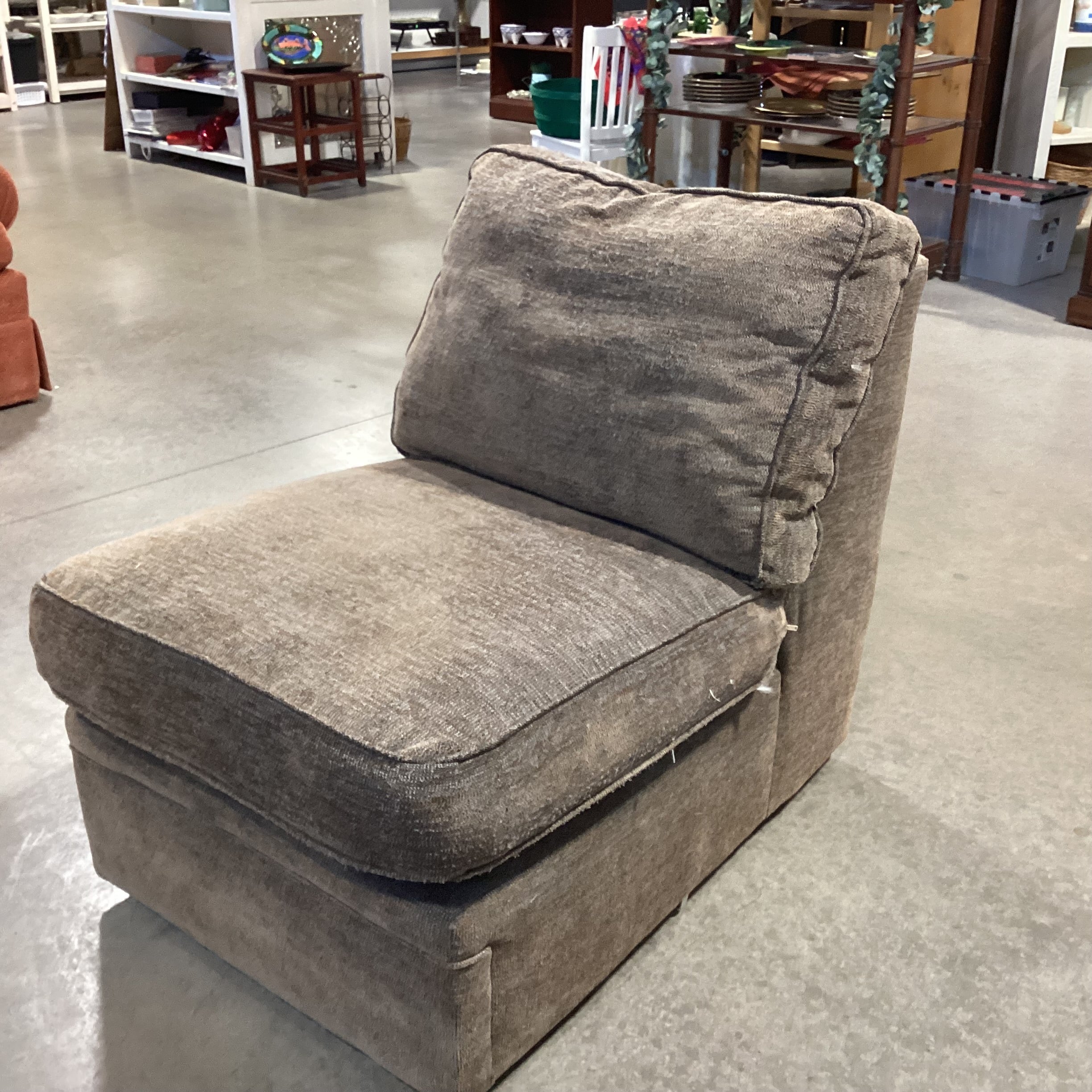 Rowe Furniture Taupe Grey Brown Woven Down Mix Slipper Chair 28"x 42"x 32"