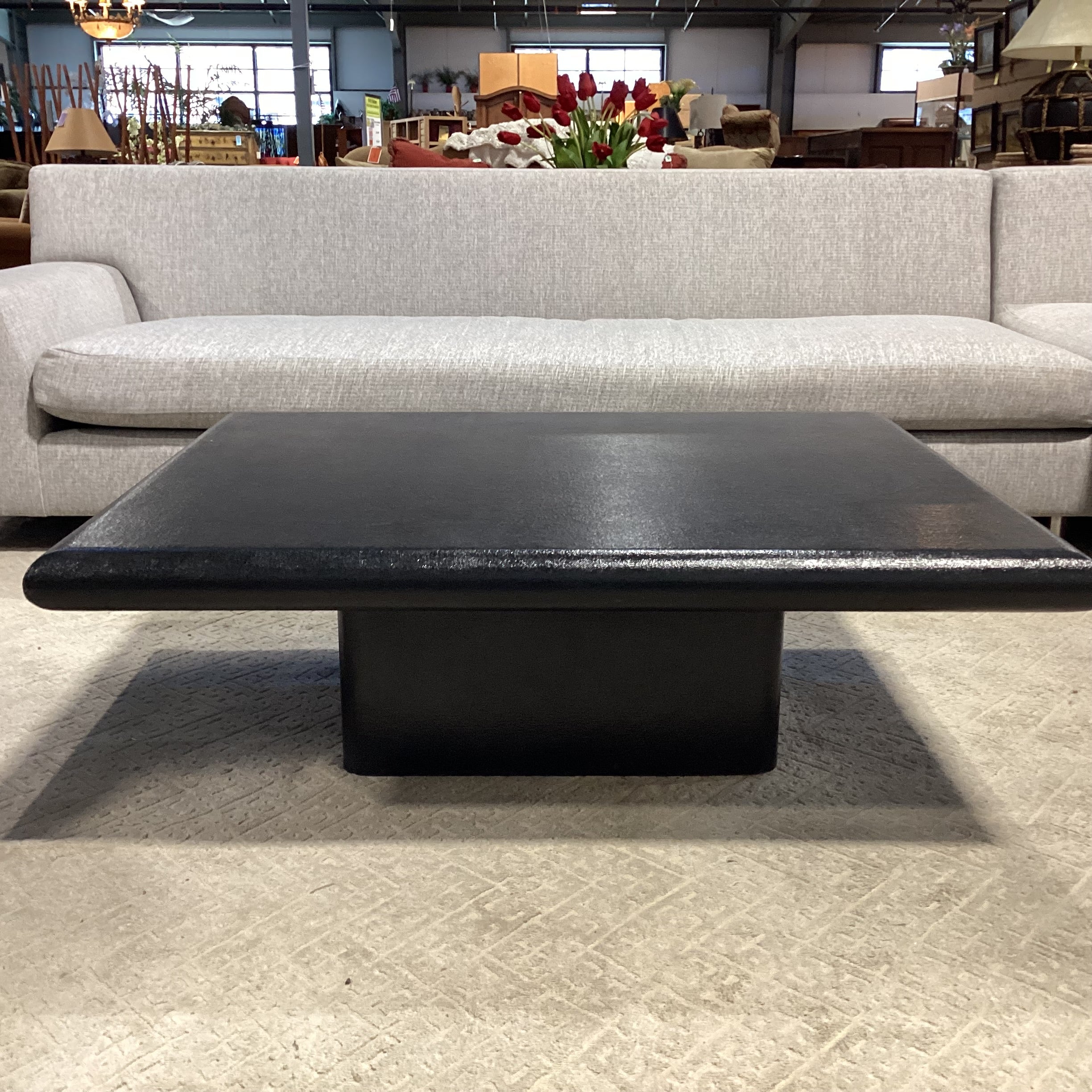 Custom Modern Black Lacquered Linen Wrapped Coffee Table 50"x 40"x 16"