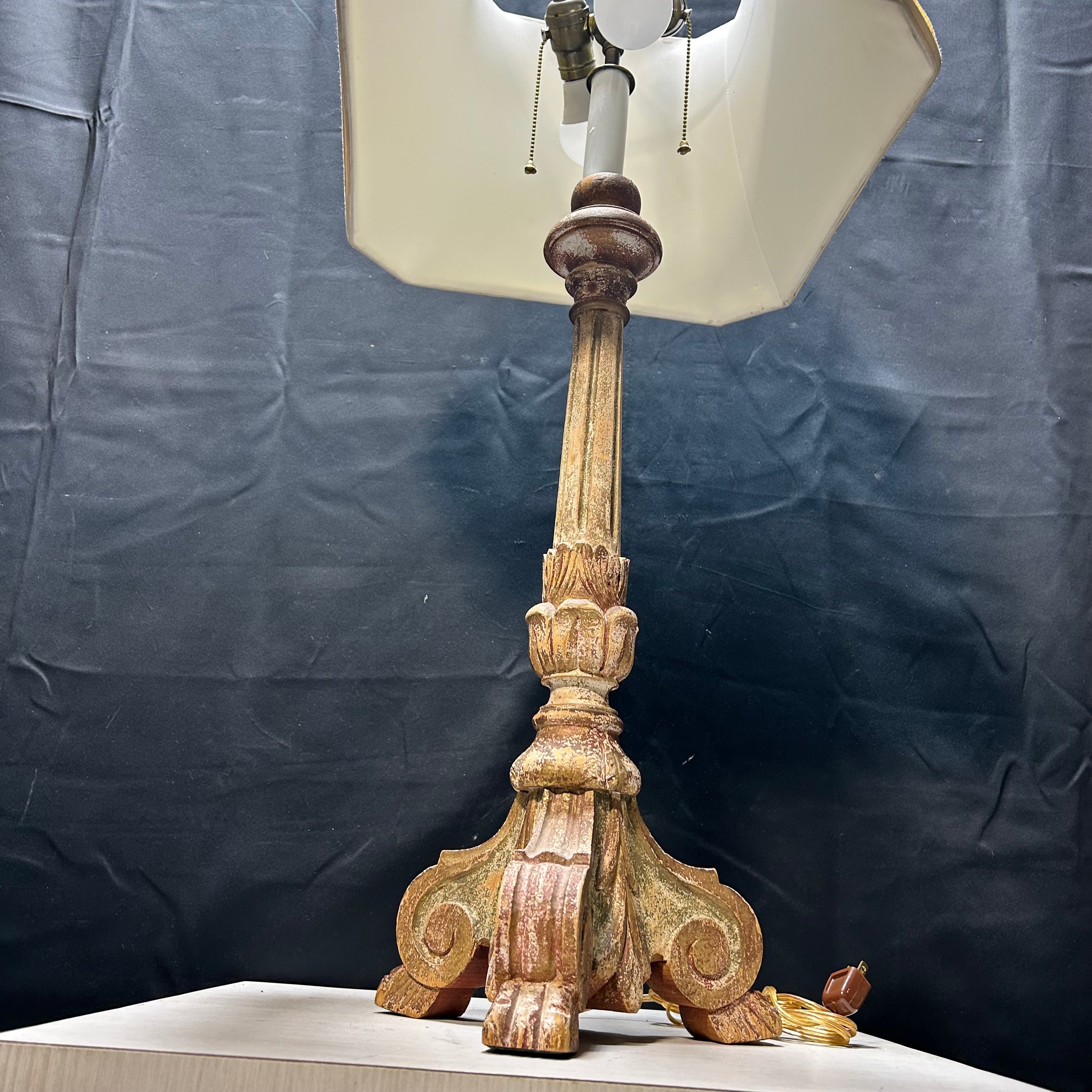 Vintage Carved Wood Candlestick 2 Chain Table Lamp 16"x 38"