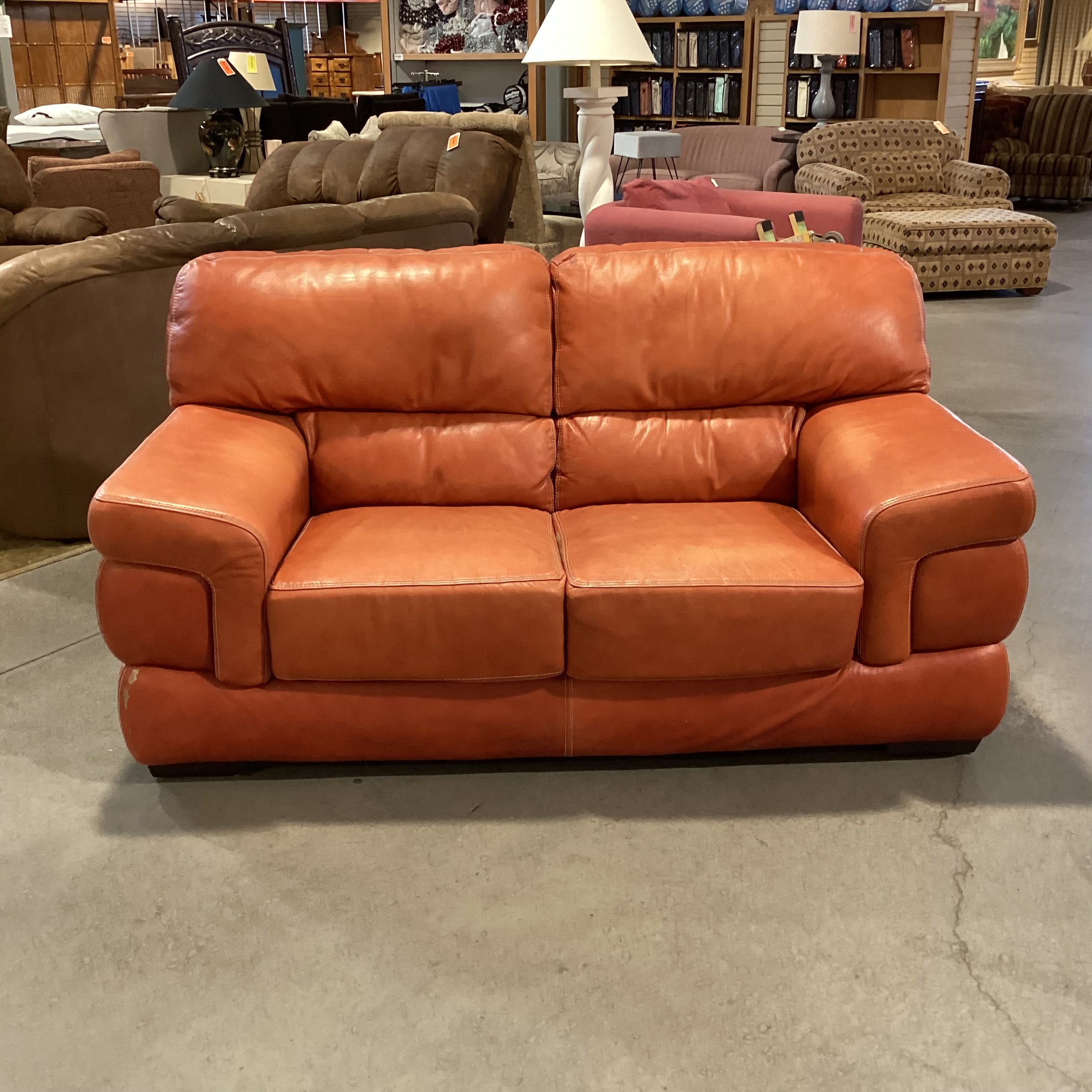 Burnt Orange Leather Loveseat Sofa 68"x 39"x 36"