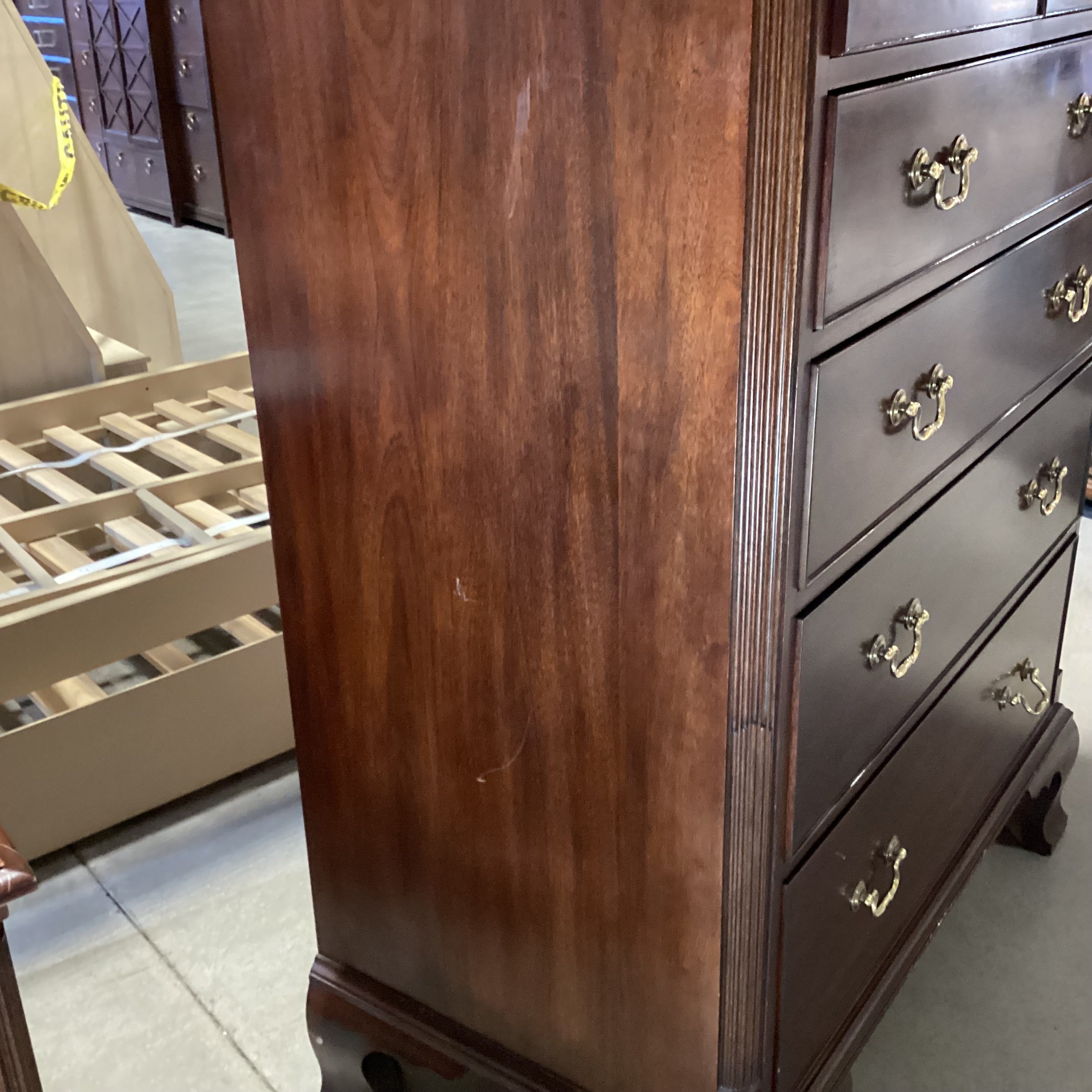 Henkel-Harris Dark Finish Carved Wood 9 Drawer Gentlemans Chest 45"x 24"x 65.5"