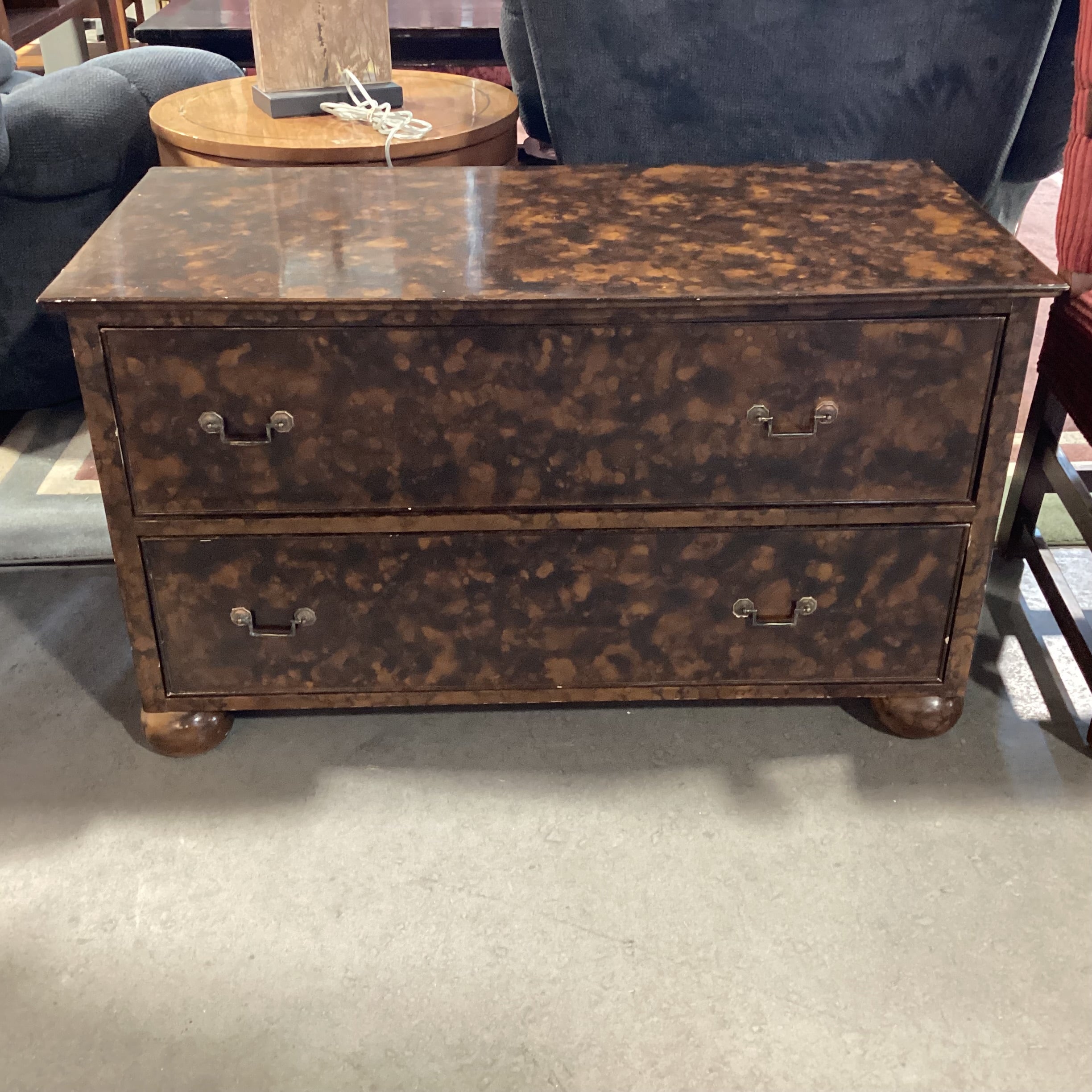 Brown & Black Marble Style Veneer 2 Drawer Chest 43.5"x 21.5"x 25"