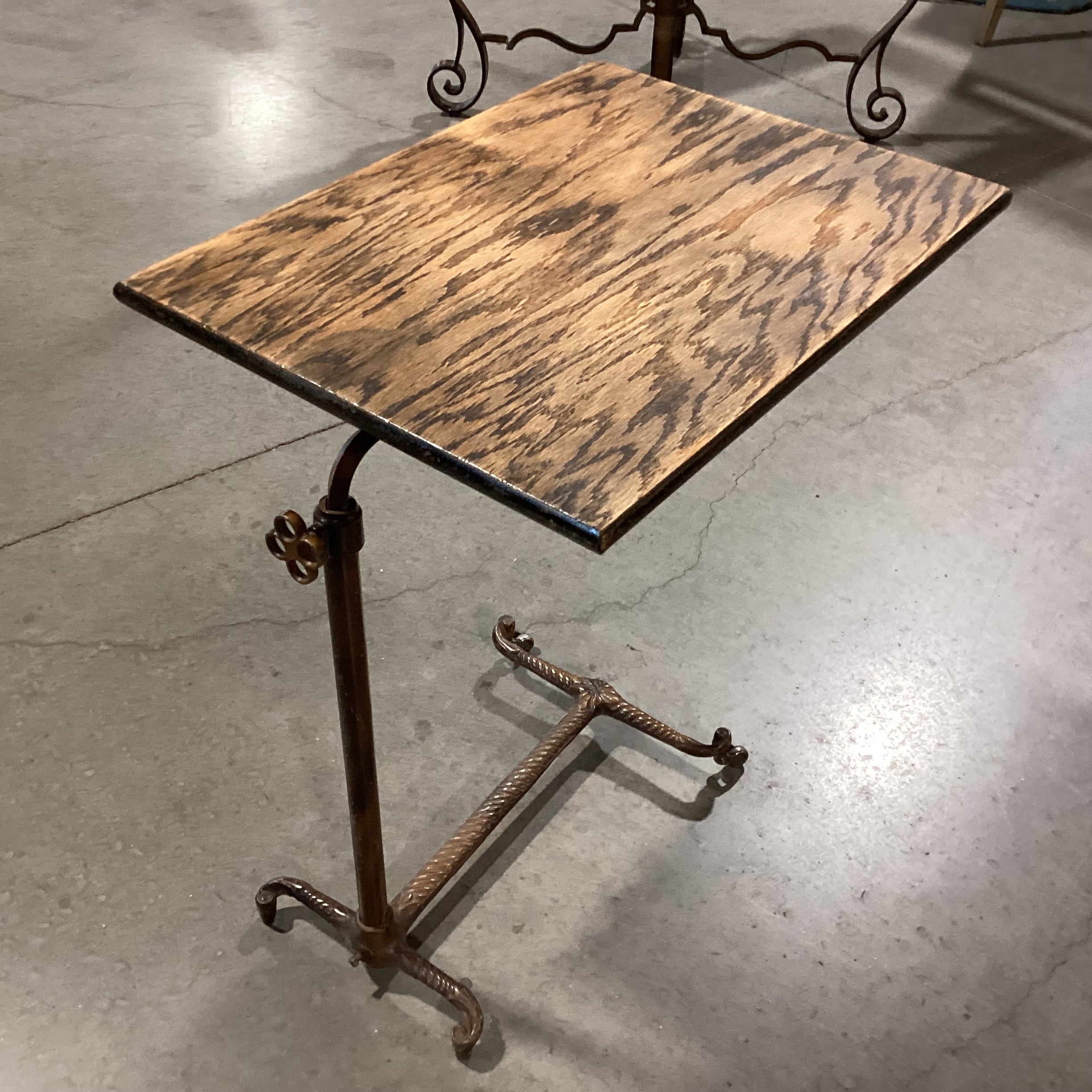 Vintage Antique Ornate Iron Adjustable Height Tray Style Accent Table 26"x 18"x 27" to 36"