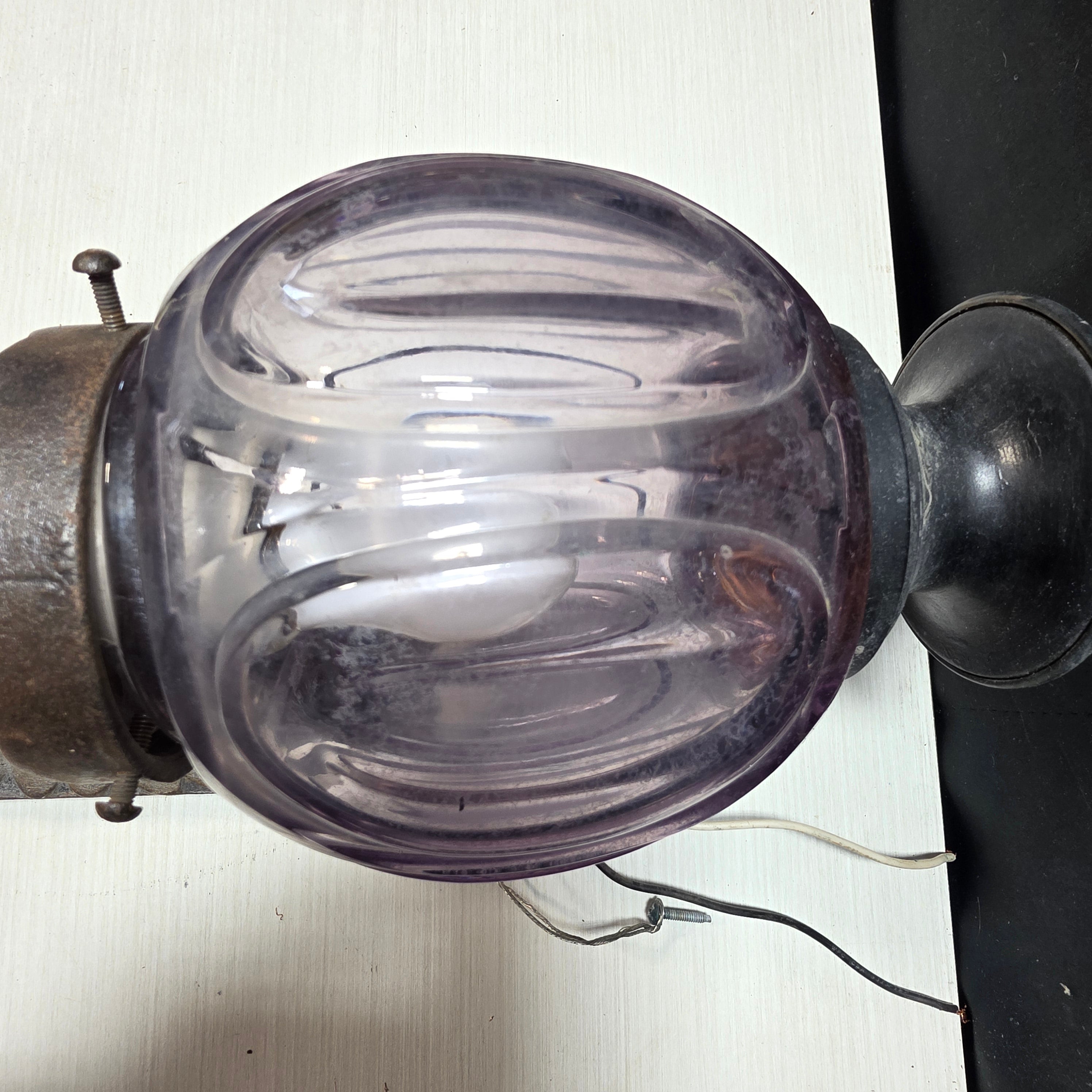 Antique Lavender Glass with Cast Iron Stand Sconce 4.5"x7.5"x15"