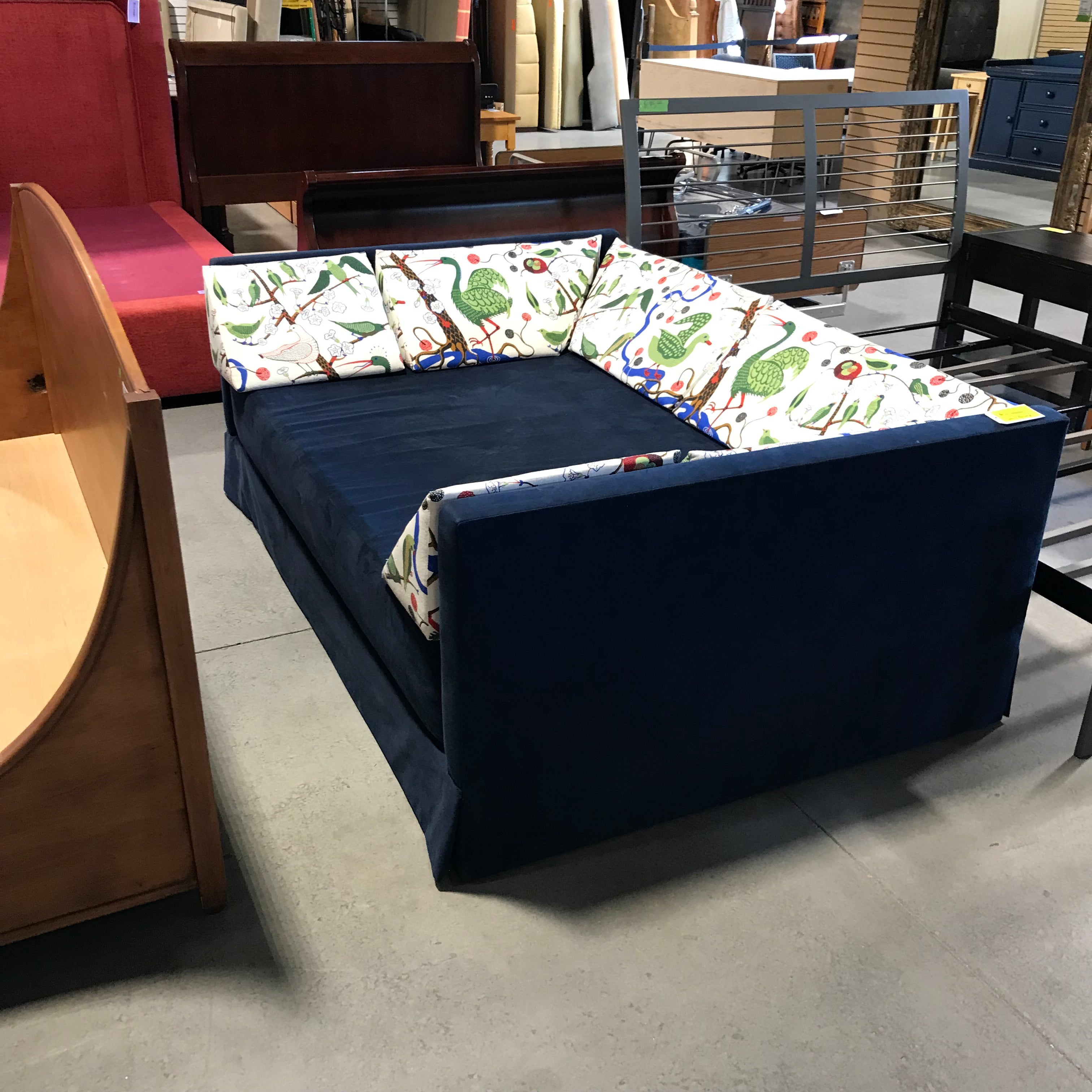 Custom FULL Blue Ultra Suede Day Bed with TWIN Trundle Bed Set 80"x 54.5 to 89"x 31.5"