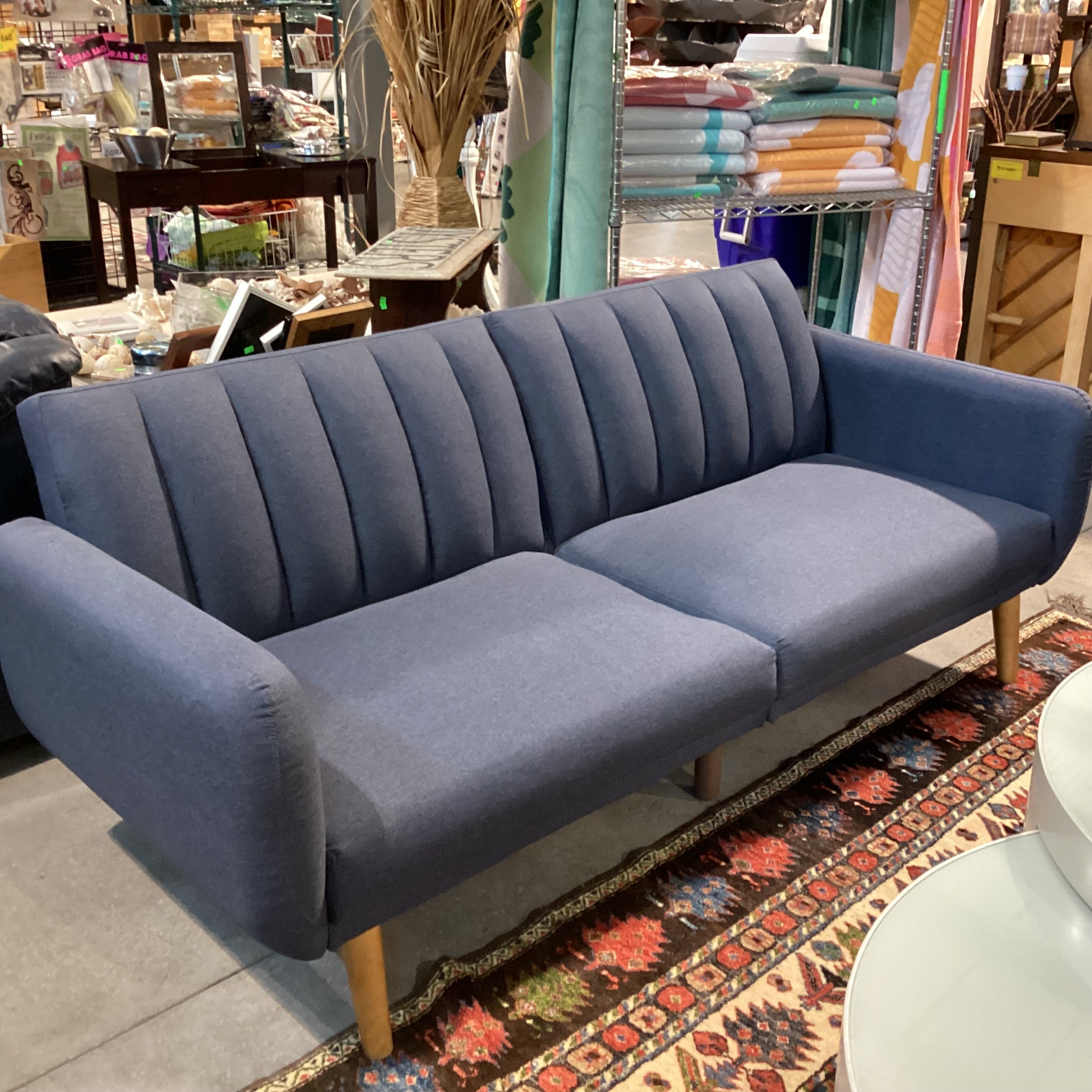 Dorel Home Navy Linen with Ribbed Back Fold Down Futon Sofa 80"x 31" to 44"x 31"