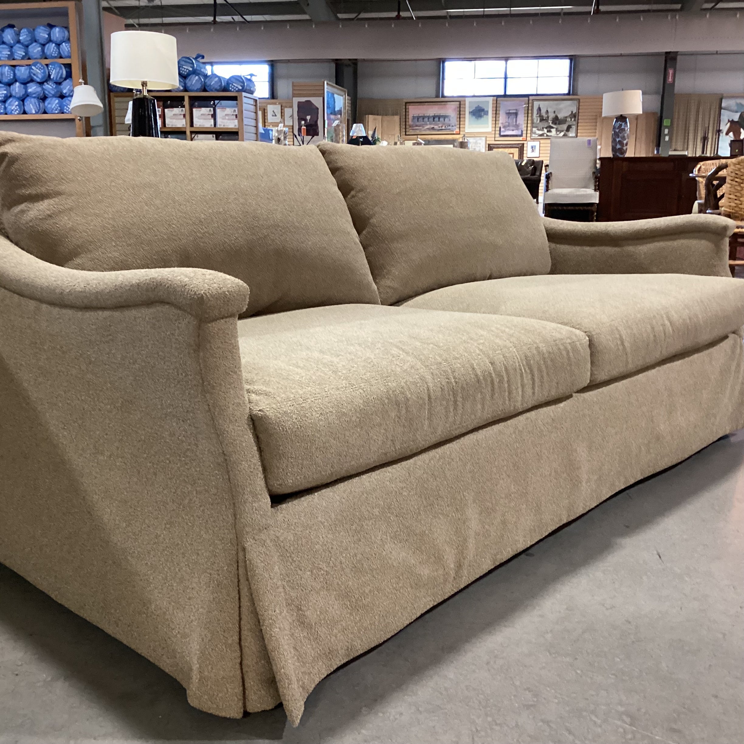 LEE Industries Golden Tan Raised Texture Woven Down Mix & Slope Arm Sofa 78"x 40"x 30"