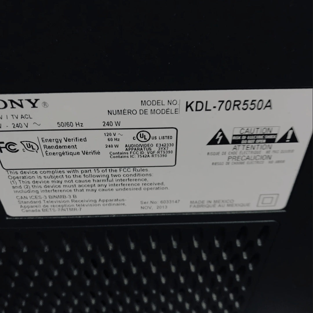 Sony 70" Smart TV Model: KDL- 70R550A