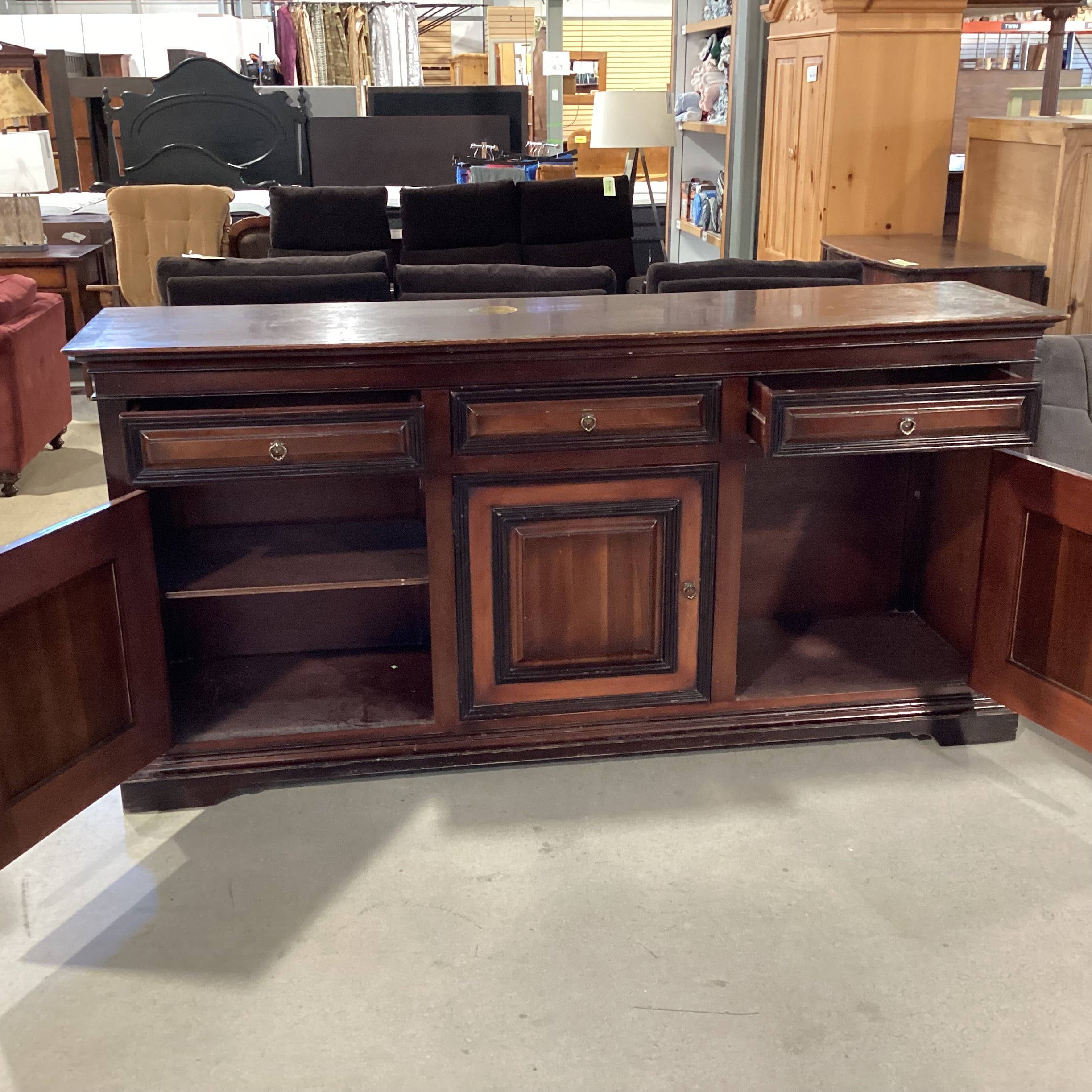 South Cone Dark Finish 3 Drawer 3 Door Credenza 84.5"x 21"x 41.5"