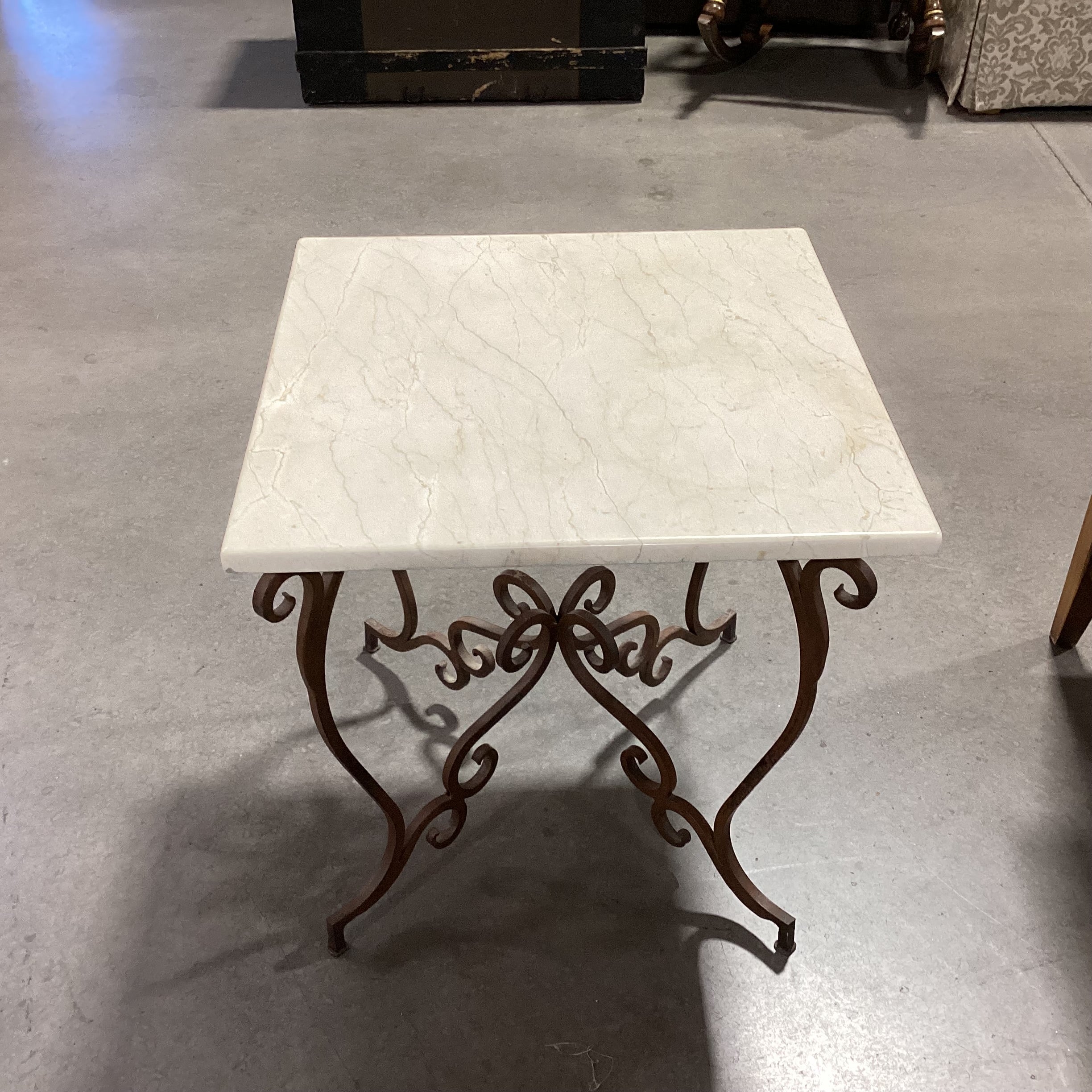 Ornate Iron & Stone Top Accent Table 22"x 22"x 23"