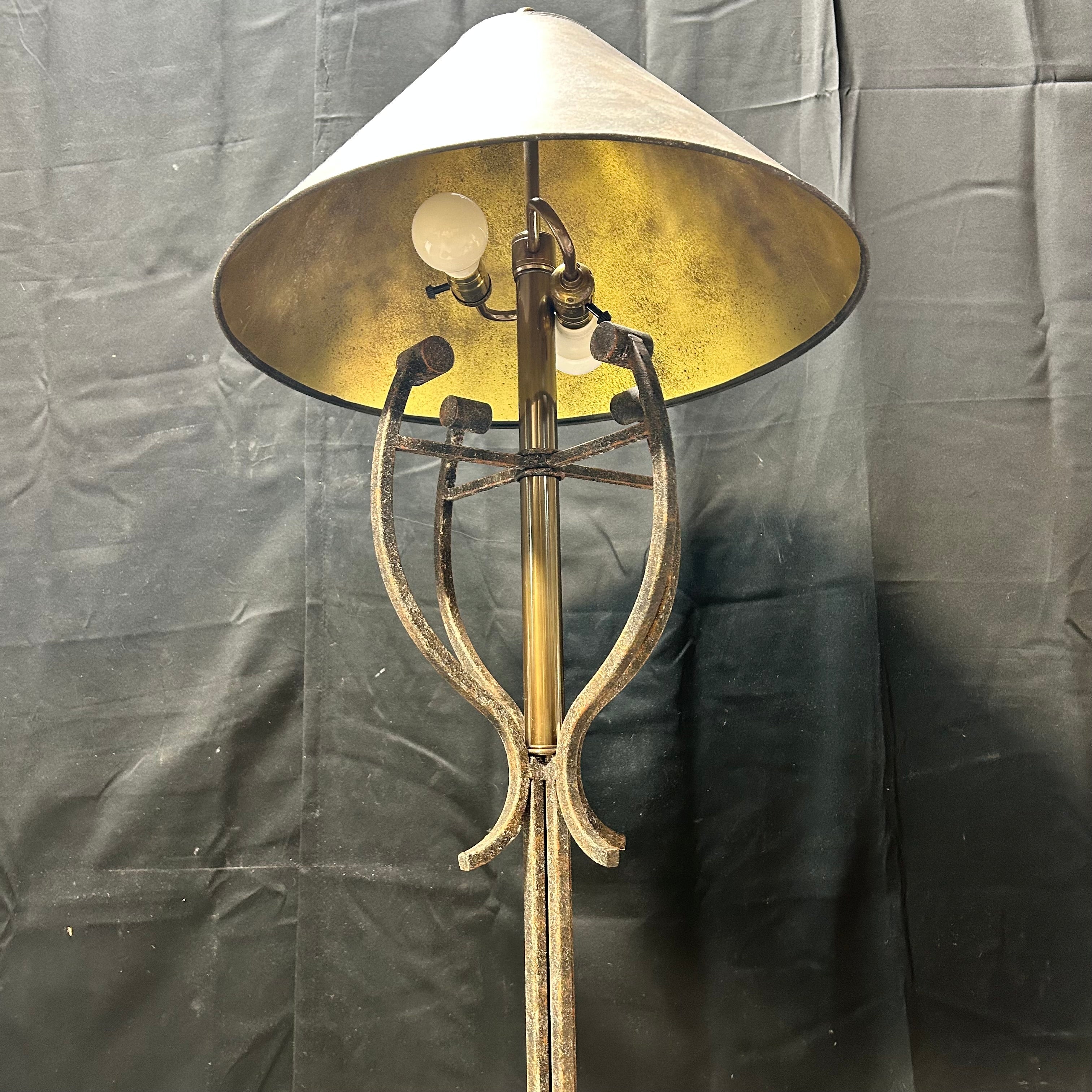 Torchiere Style Wrought Iron Forged With Brass Finish 2 Light Floor Lamp 20"x 63"