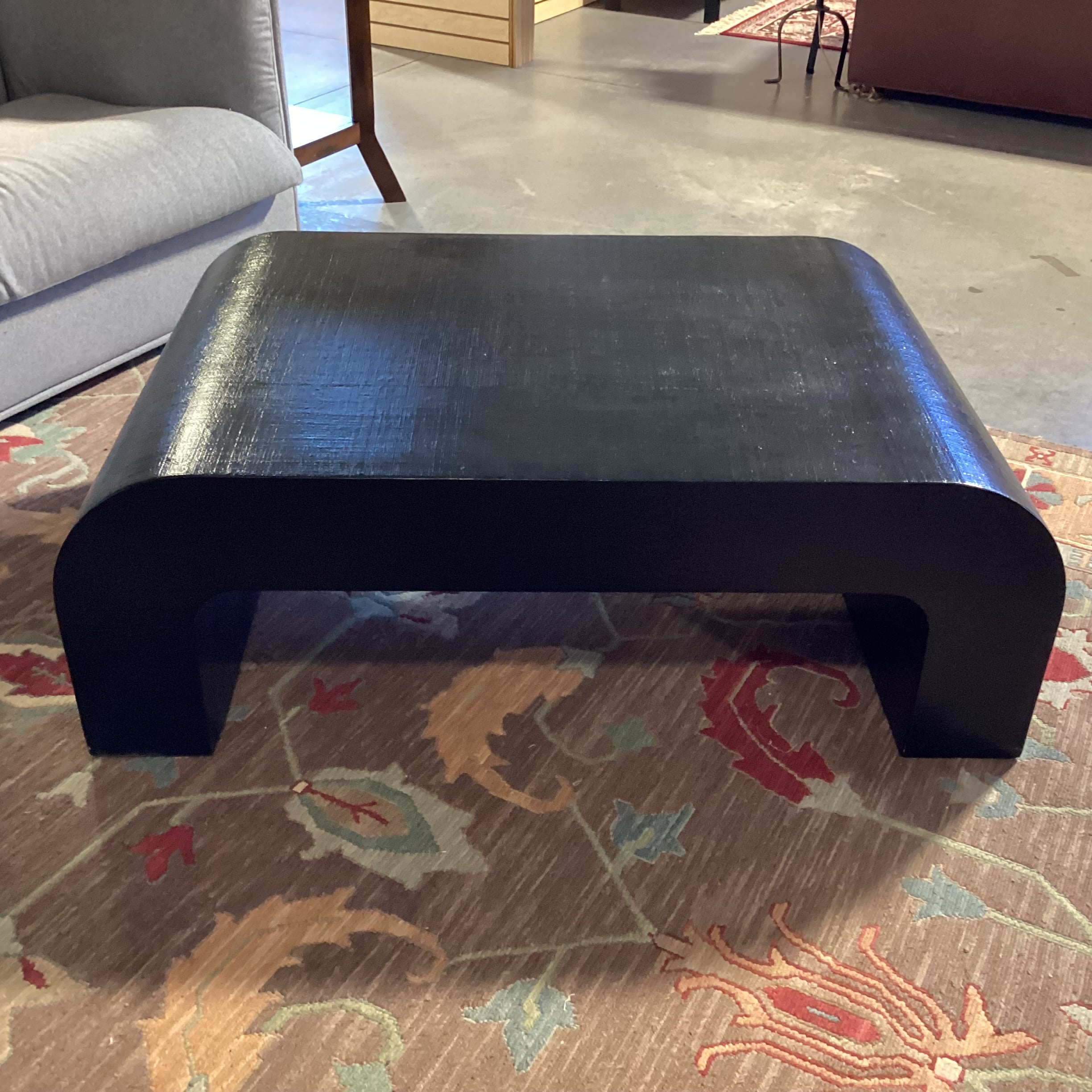 Crate & Barrel 2 Black Raffia Texture Wrapped U Shape Coffee Table 46"x 30"x 16"