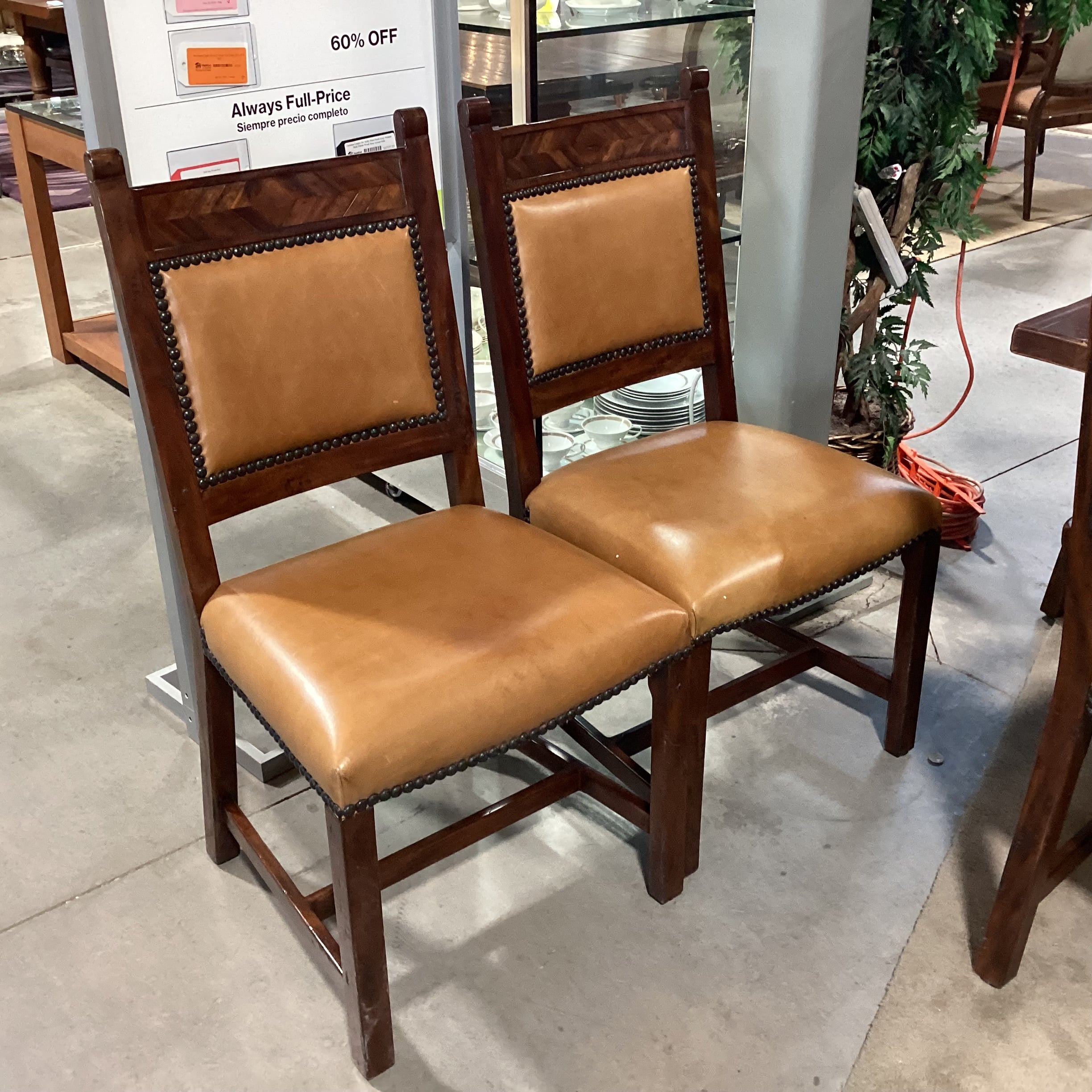 Theodore Alexander Rustic Distressed Trestle Table & 10 Leather Nailhead Carved Wood Chairs Dining Set 108"x 44"x 31"