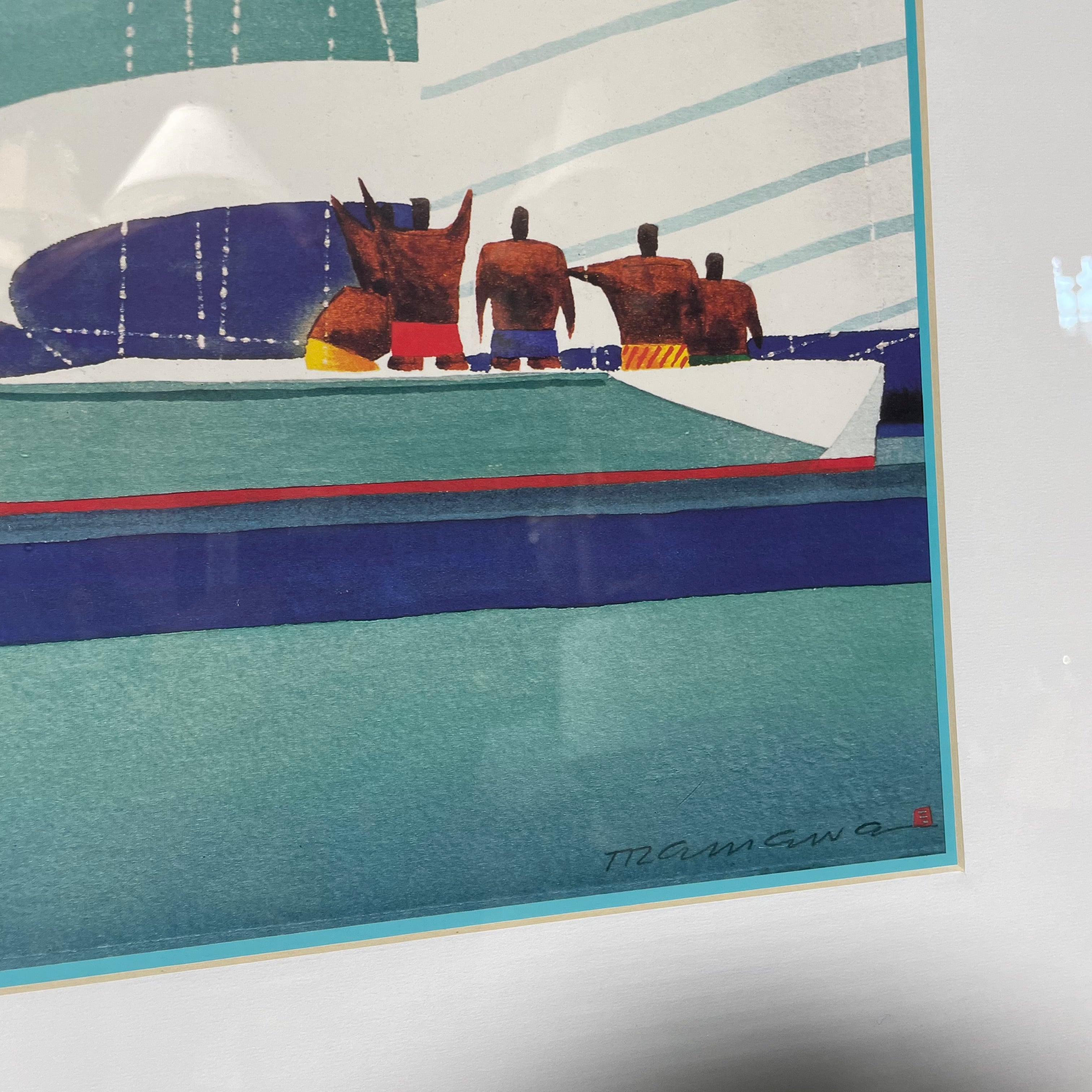 Ian Tremewen "Spinnaker Sky" Print In Light Wood Frame 37" x 30"