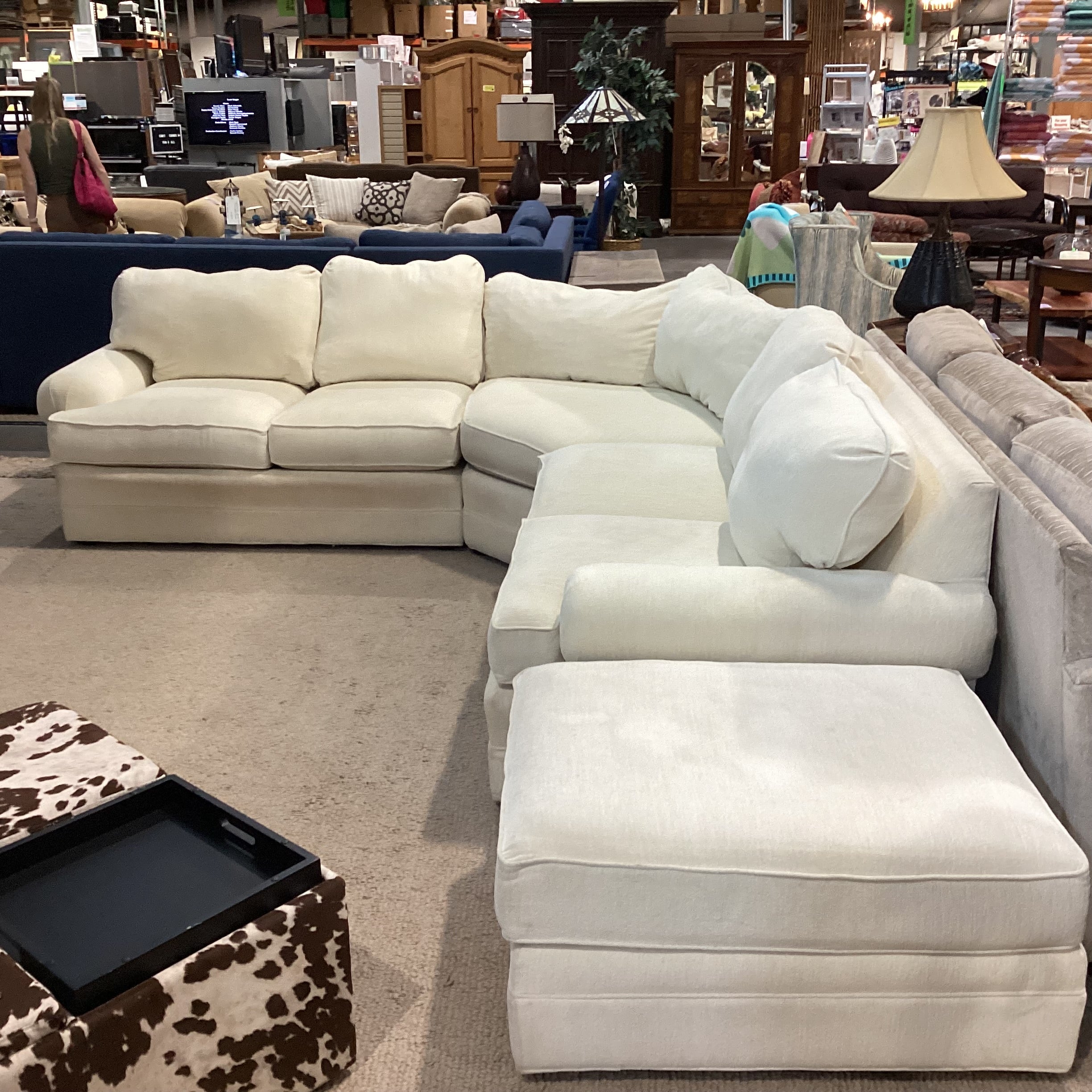 Cream Chenille Woven 4 Piece with Ottoman Sectional 107"x 107"x 41"x 31"