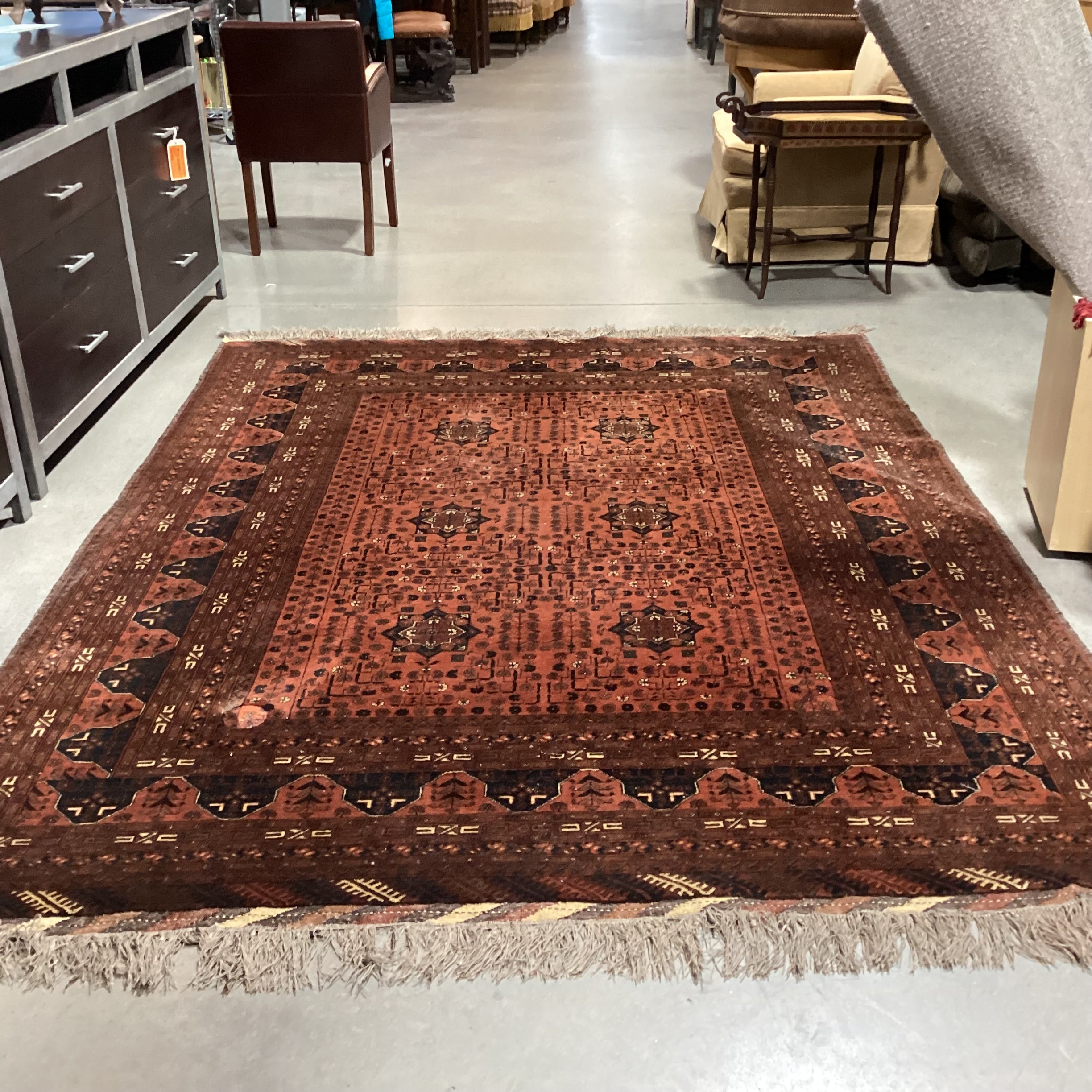 Rust & Black Hand Woven Wool Rug 6'10"x 9'6"