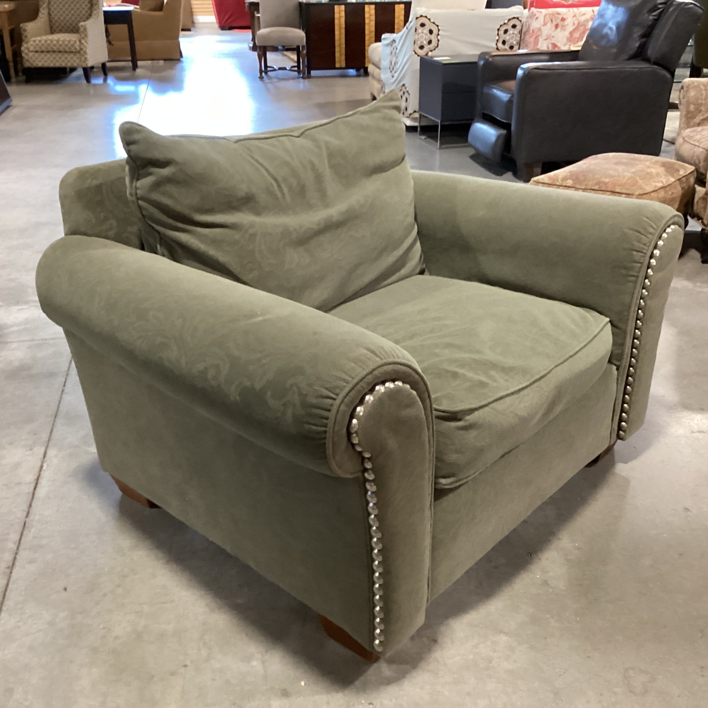 Sage Raised Scroll Floral & Nailhead Chair 50"x 39"x 30"