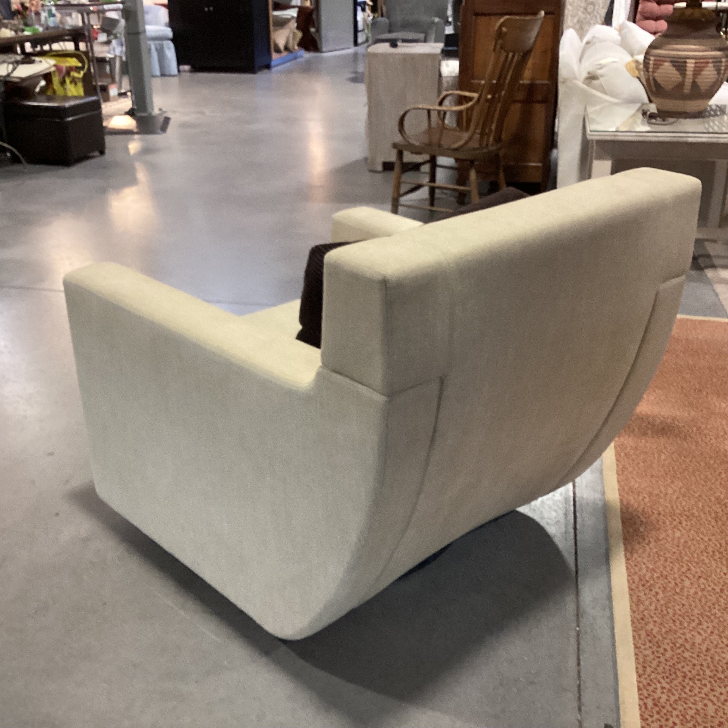 Custom Gold Woven Slope Arm Curved Back Swivel Chair 35"x 38"x 33"