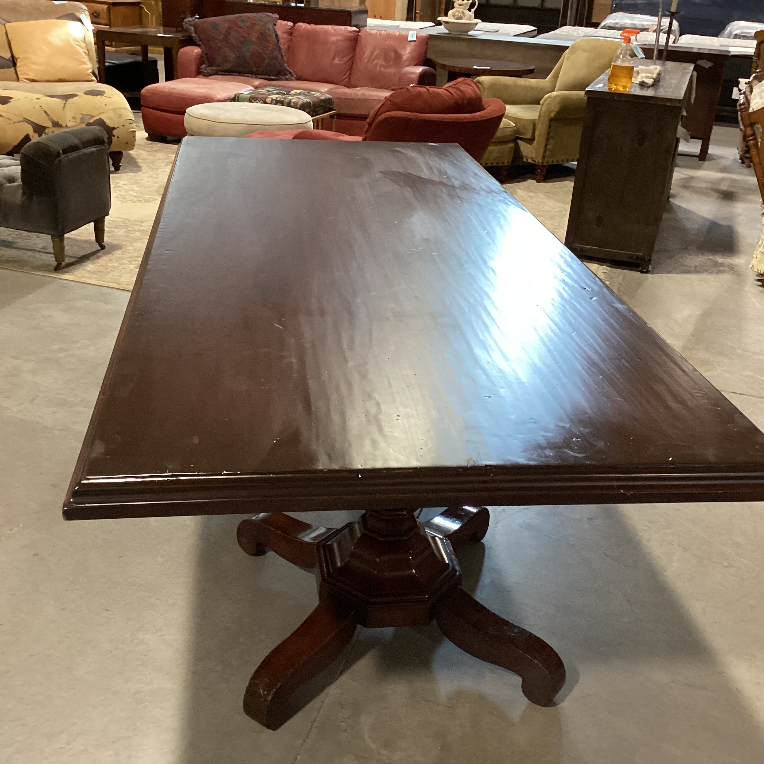 Dark Finish Wood with Carved Double Pedestal Dining Table 96"x 42"x 31"