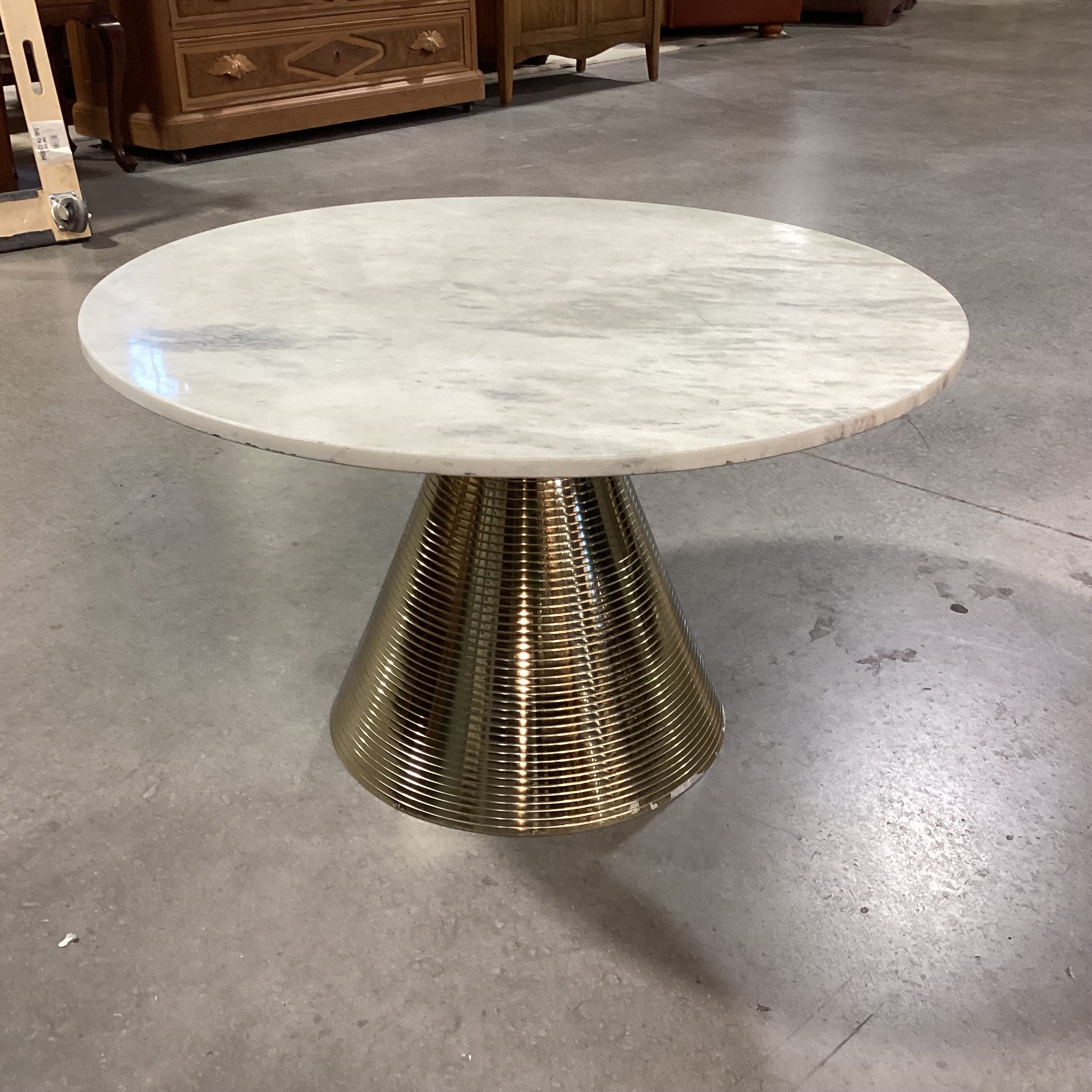 TOV Gold Cone Base & Round Marble Top Coffee Table 30" Diameter x 17.5"