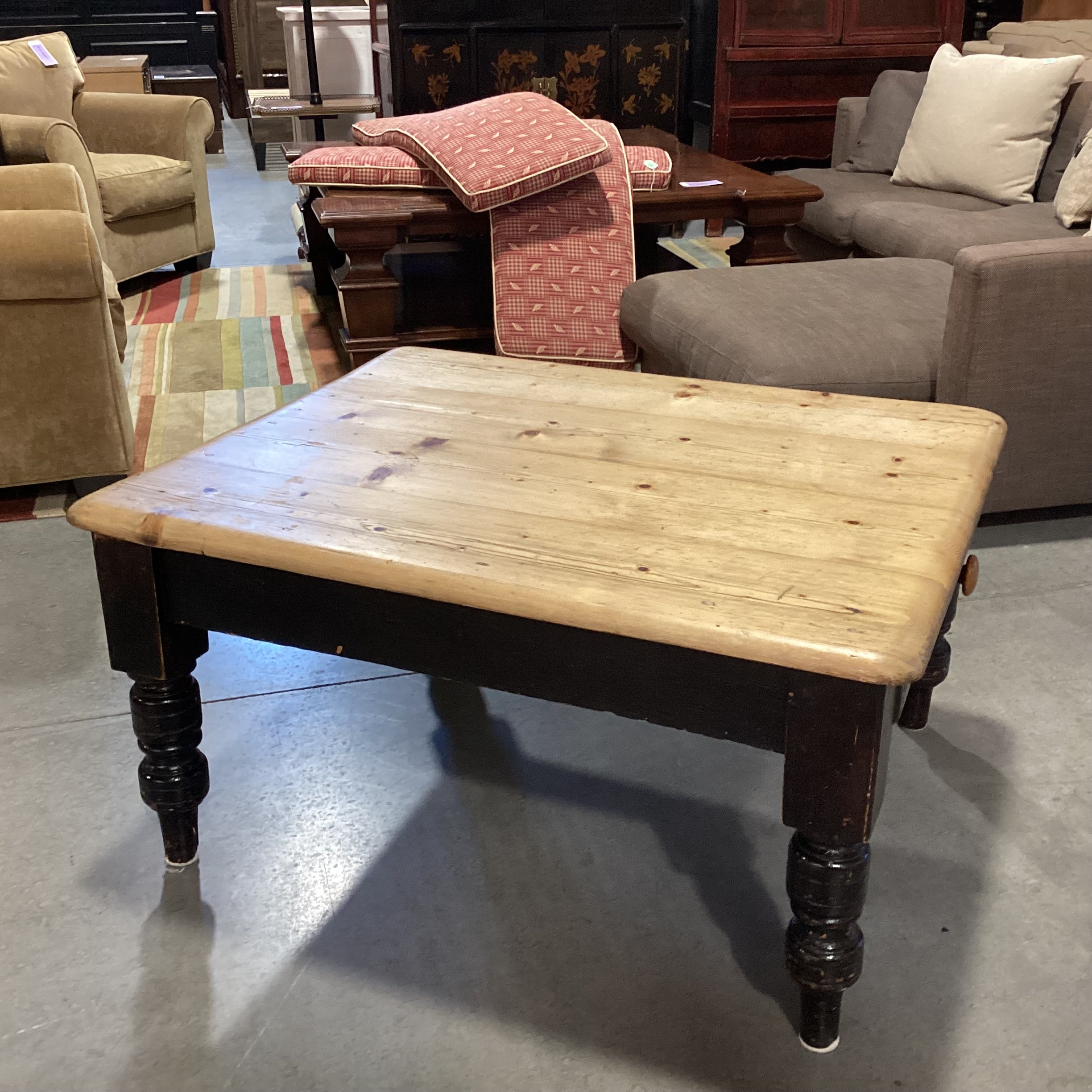 Natural & Black Distressed Pine 1 Drawer Coffee Table 42.5"x 35"x 21.5"