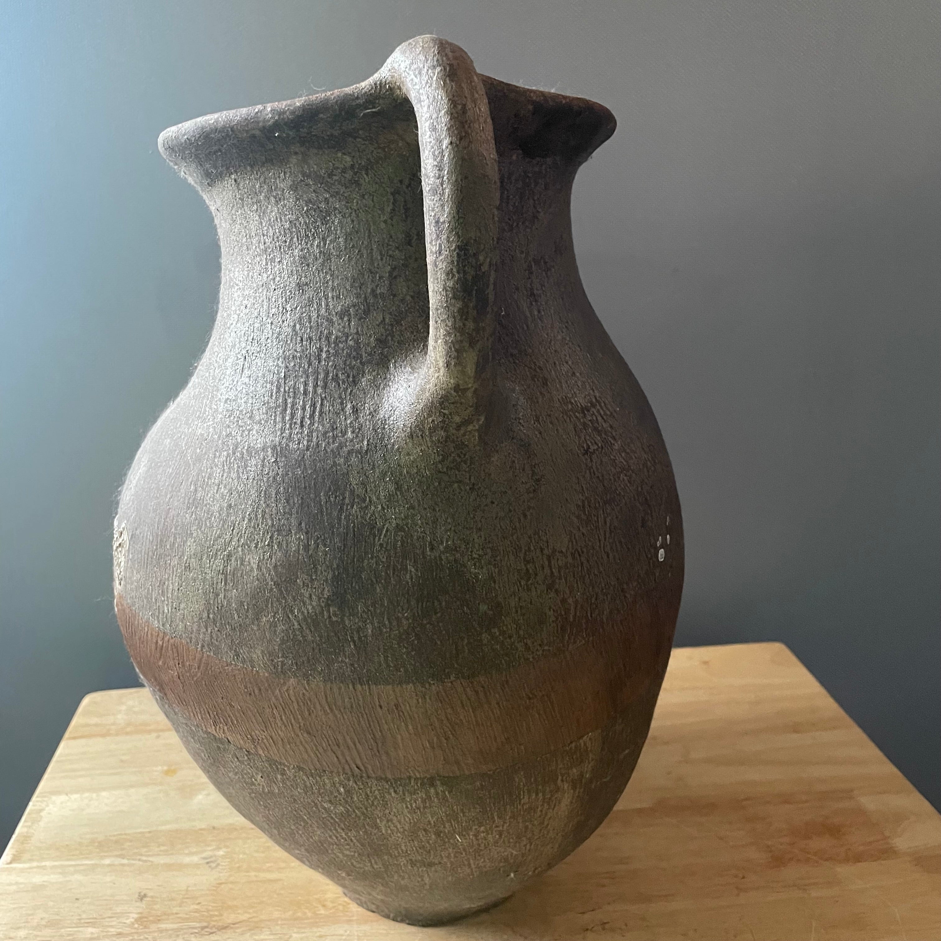Vintage Turkish/Mediterranean Handmade Terracotta Water Storage Jug with Handle, 18"x 12"x 18"