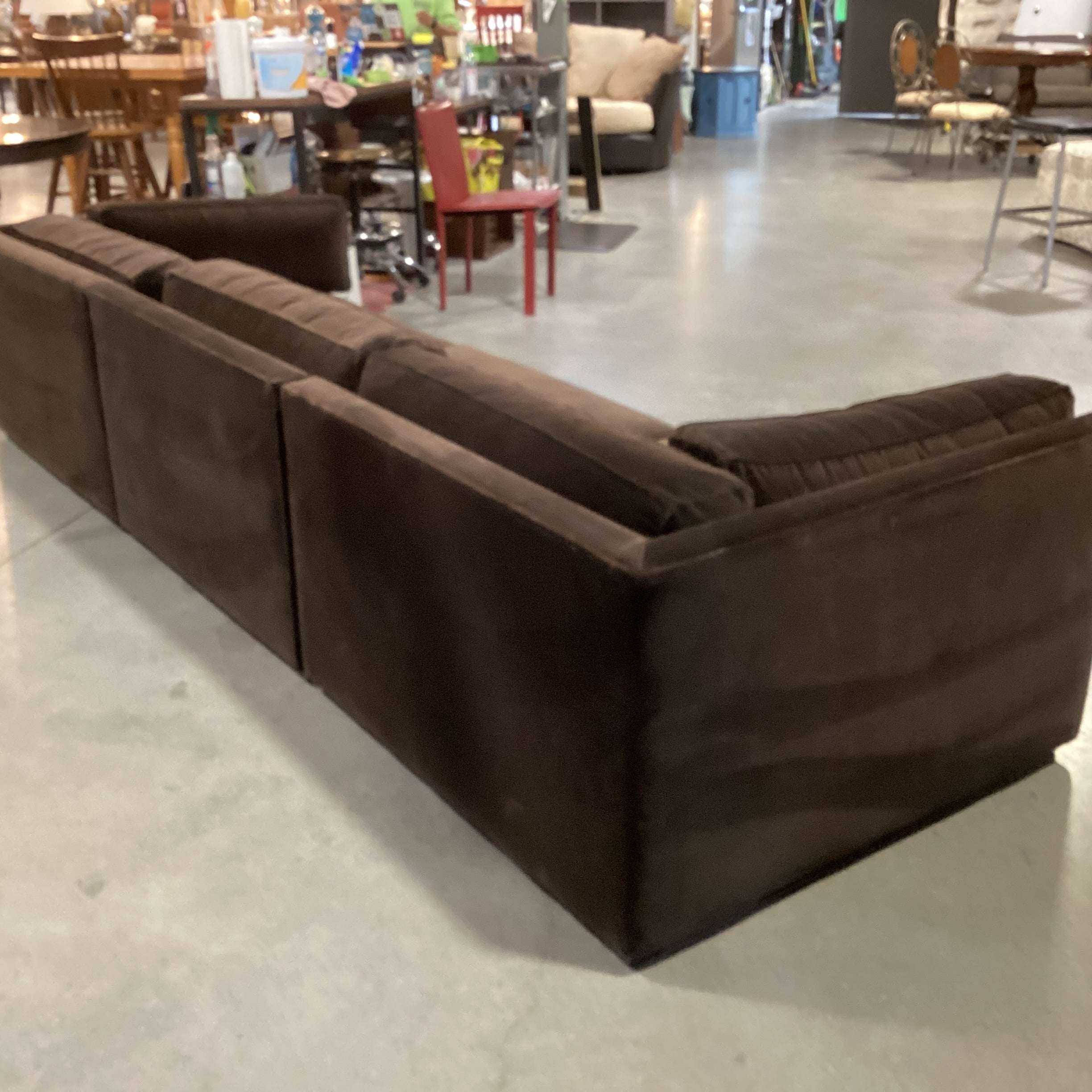 CB2 Oriole 3 Piece Dark Brown Performance Velvet Modular Sectional 126"x 43"x 2.5"