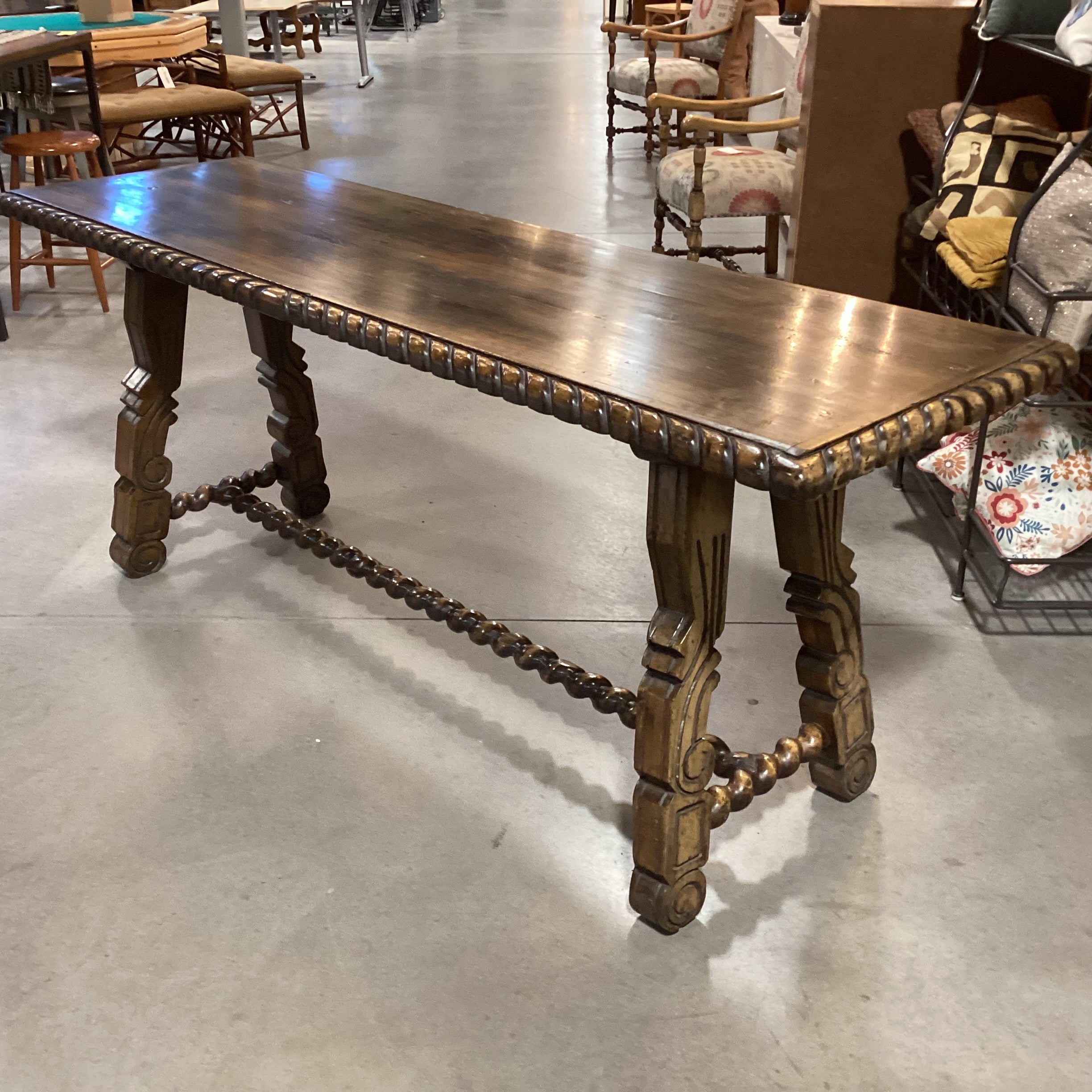 Antique Barley Twist Trestle & Edge Detail Sofa Table 84"x 26"x 34"